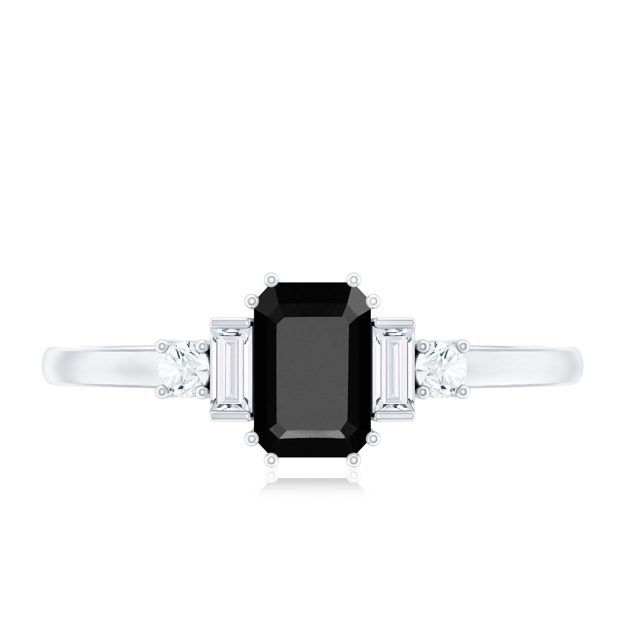 Rosec Jewels-Emerald Cut Black Onyx Engagement Ring with Diamonds
