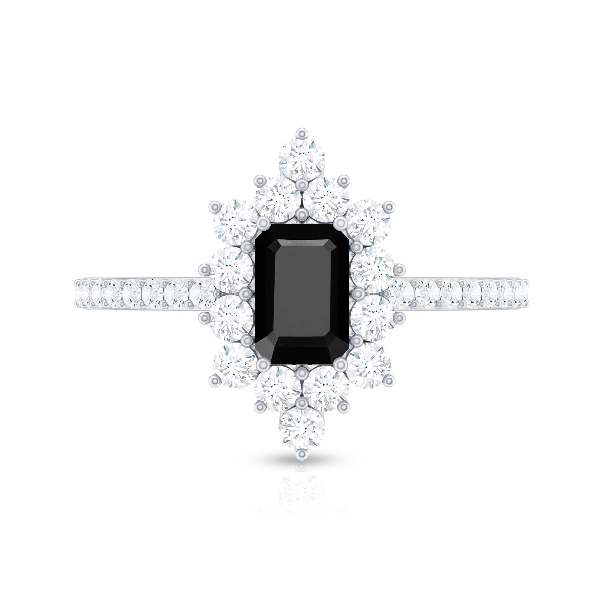 Vintage Style 1.6 Carat Lab Grown Black and White Diamond Emerald Cut Engagement Ring AAAA ( Synthetic ) - Rosec Jewels