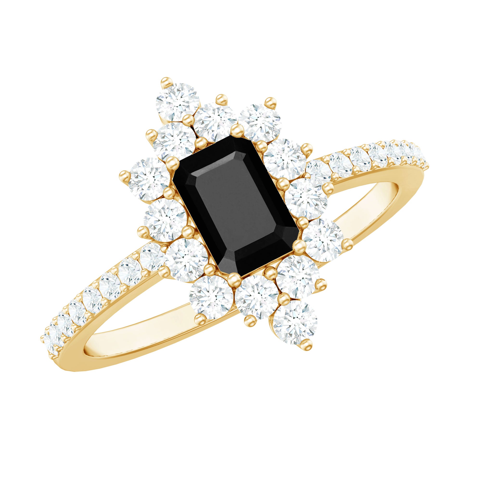 Vintage Style 1.6 Carat Lab Grown Black and White Diamond Emerald Cut Engagement Ring AAAA ( Synthetic ) - Rosec Jewels