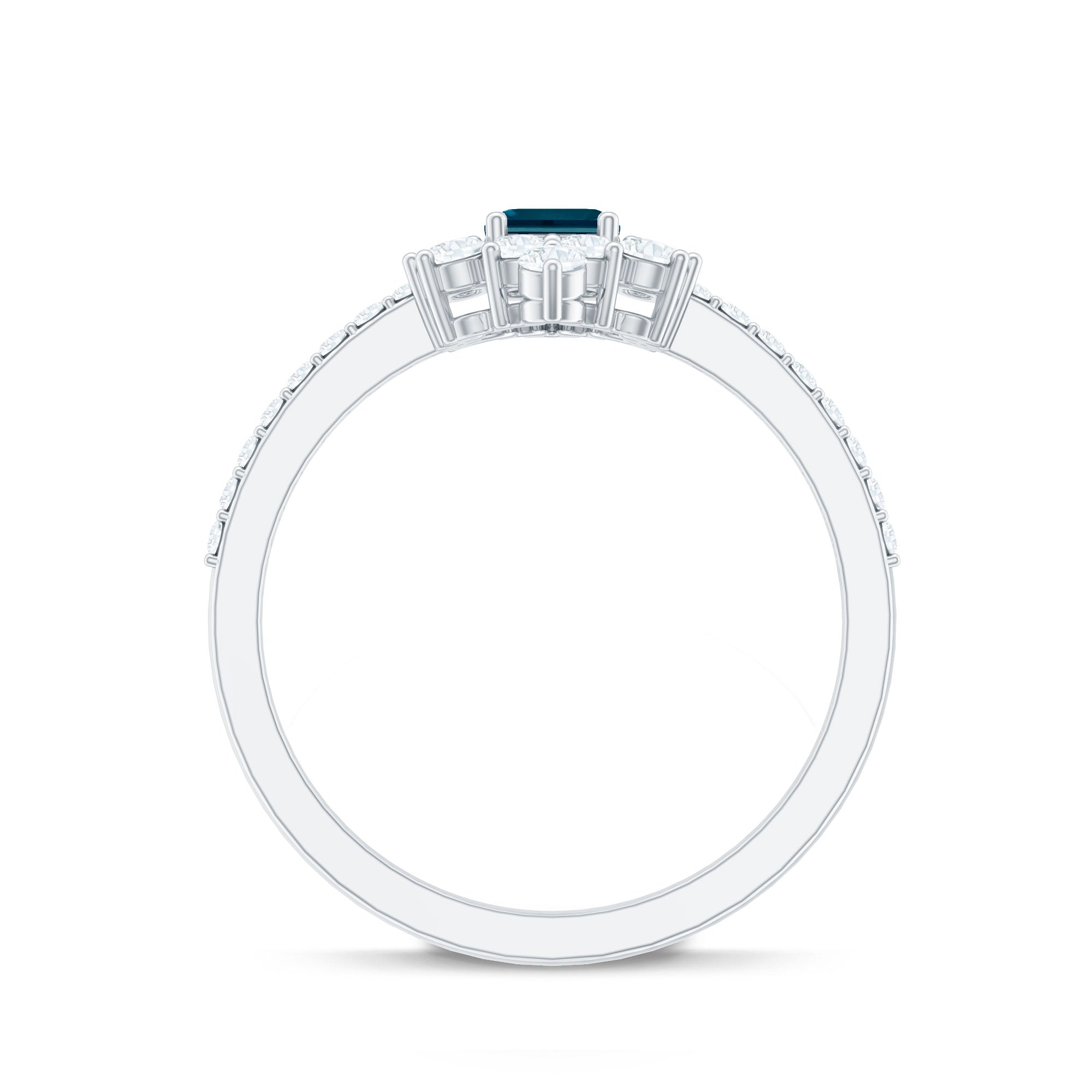 Rosec Jewels-4X6mm Emerald Cut London Blue Topaz Antique Looking Engagement Ring with Diamond Halo