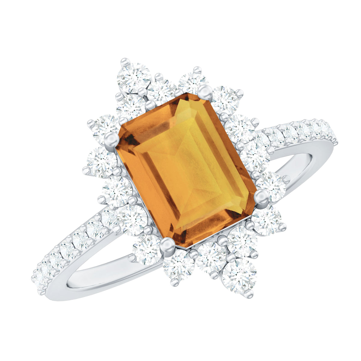 Vintage Looking Citrine Emerald Cut Engagement Ring with Halo AAA - Rosec Jewels