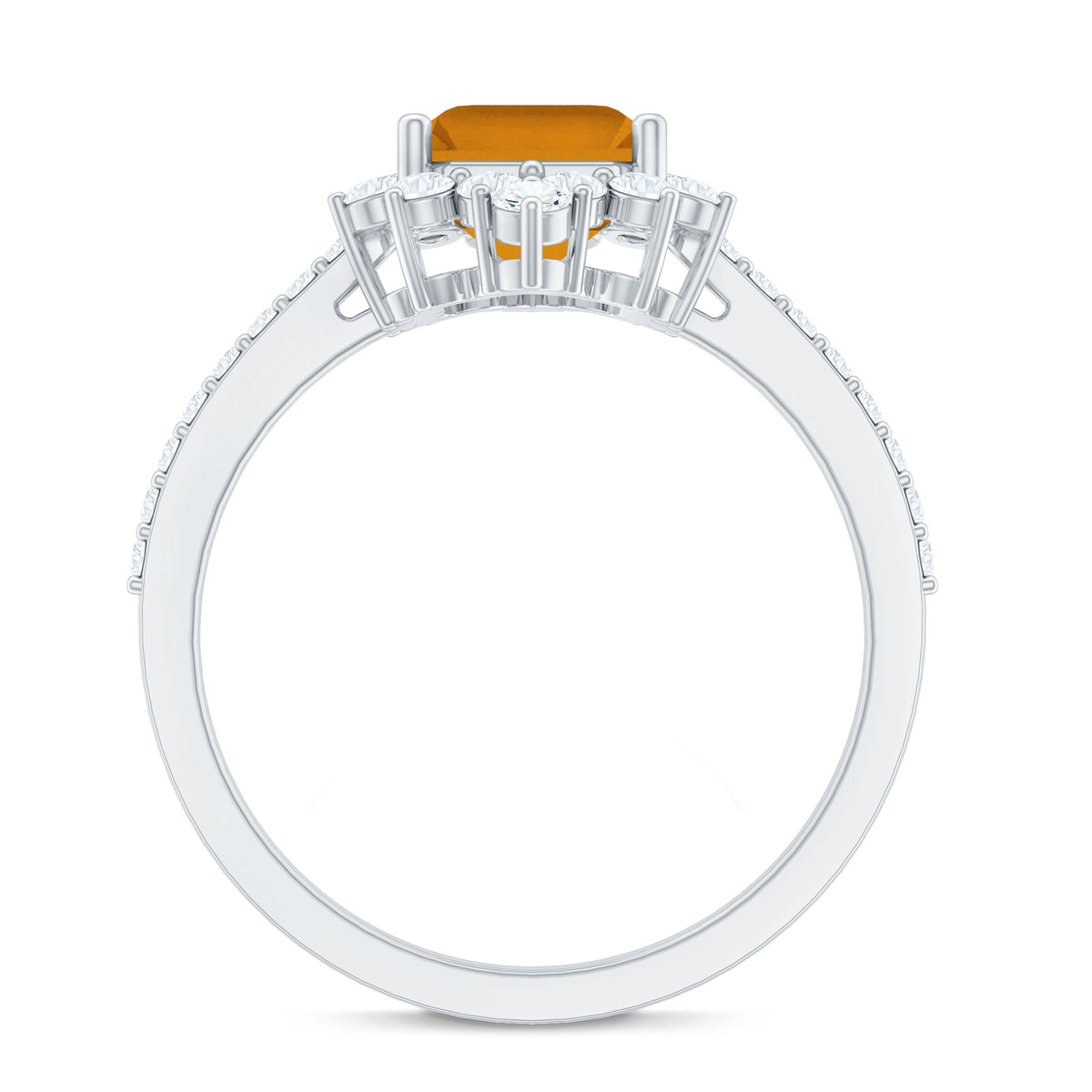 Vintage Looking Citrine Emerald Cut Engagement Ring with Halo AAA - Rosec Jewels