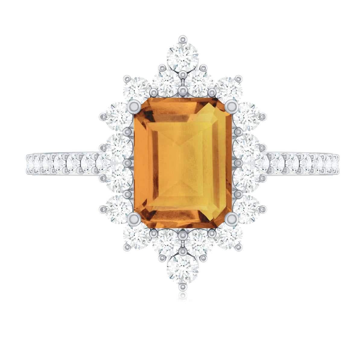 Vintage Looking Citrine Emerald Cut Engagement Ring with Halo AAA - Rosec Jewels