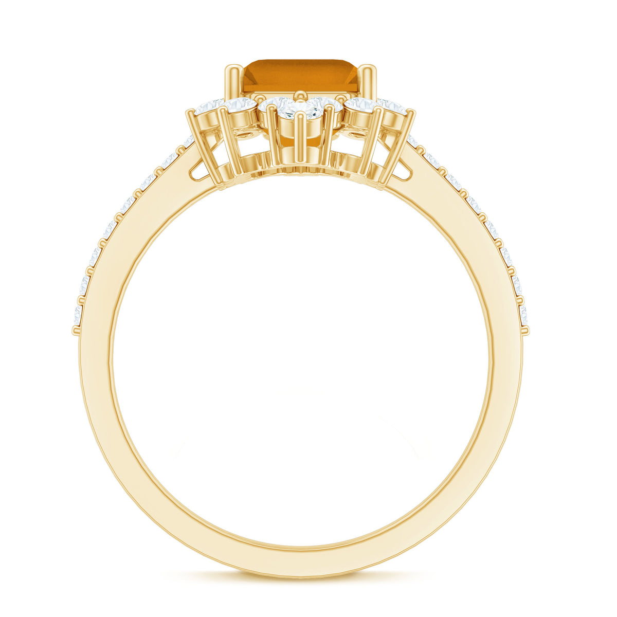 Vintage Looking Citrine Emerald Cut Engagement Ring with Halo AAA - Rosec Jewels