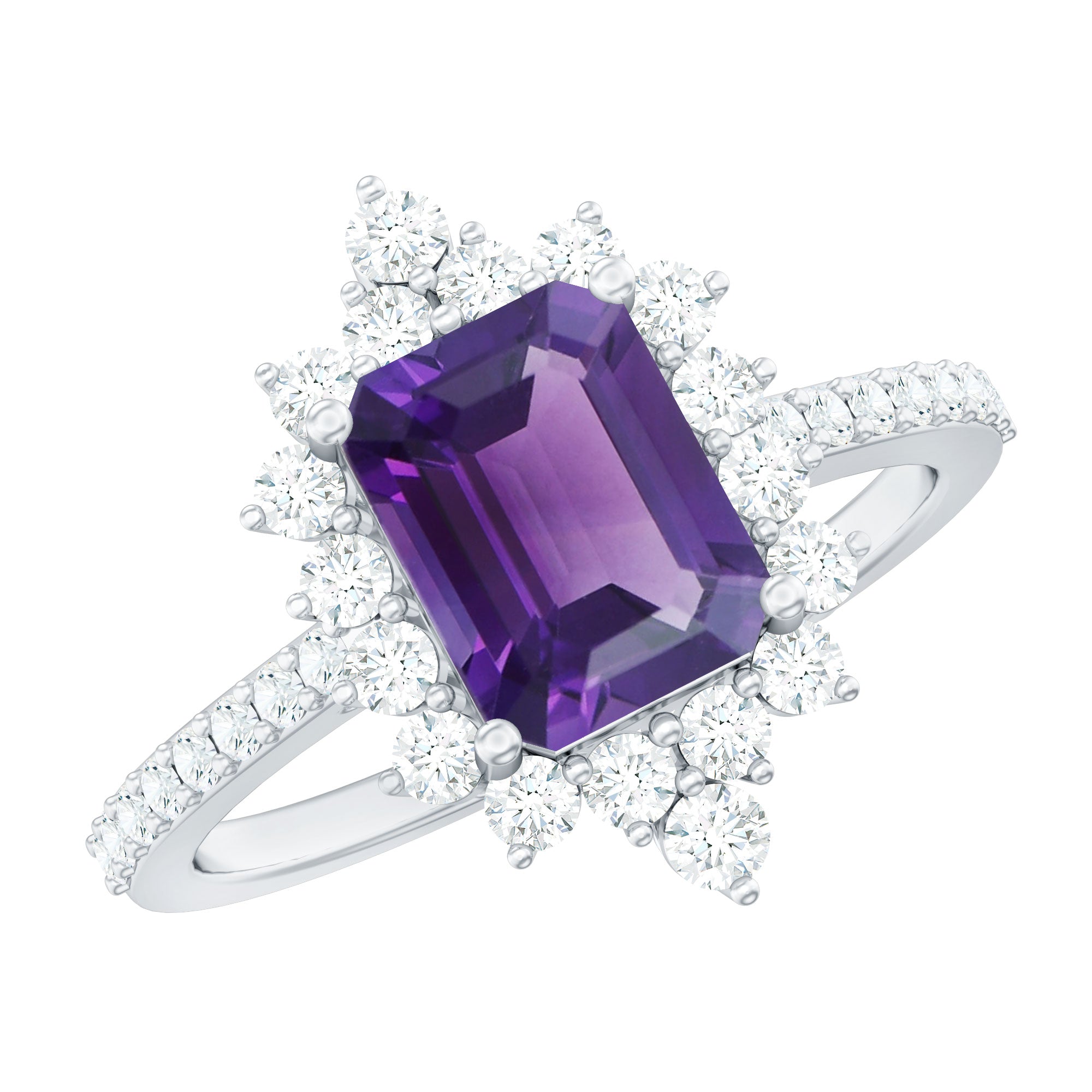 Vintage Inspired Amethyst and Diamond Halo Engagement Ring
