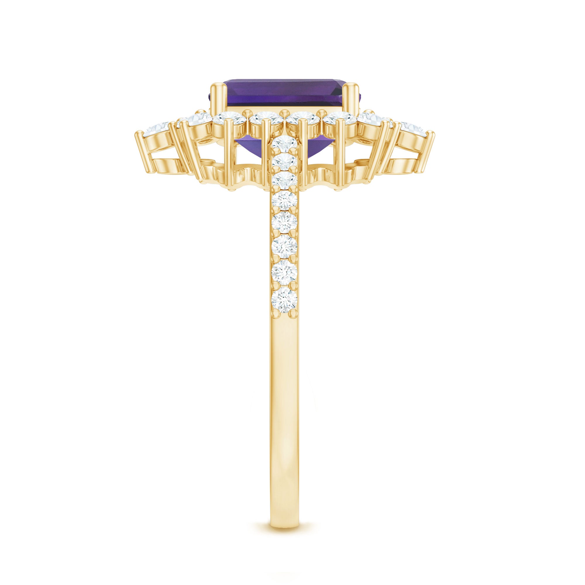 Vintage Style 1.4 Carat Emerald Cut Amethyst Engagement Ring with Diamonds AAA - Rosec Jewels