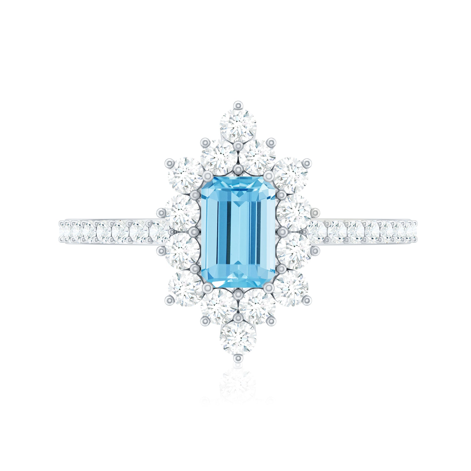 Vintage Looking Aquamarine and Diamond Halo Engagement Ring AAA - Rosec Jewels
