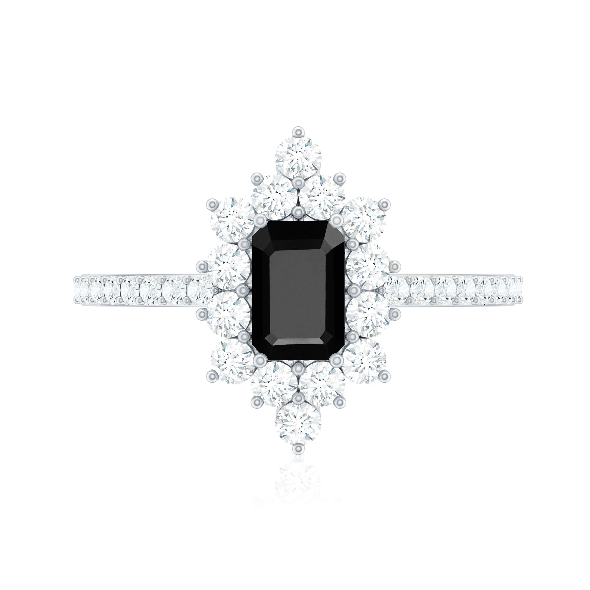 Vintage Inspired Black Onyx Engagement Ring with Diamond Halo AAA - Rosec Jewels
