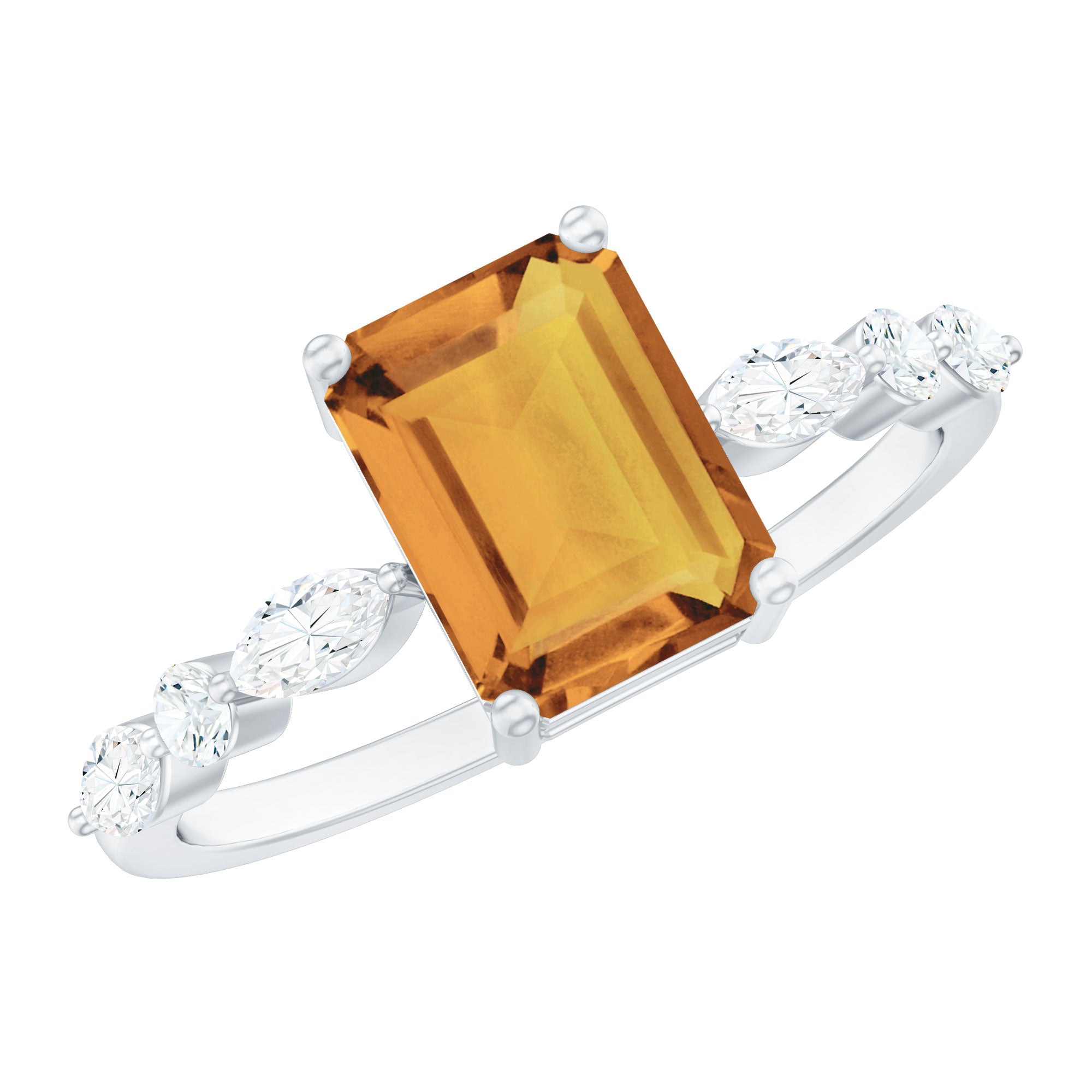 Certified Real Citrine Emerald Cut Engagement Ring with Diamond AAA - Rosec Jewels