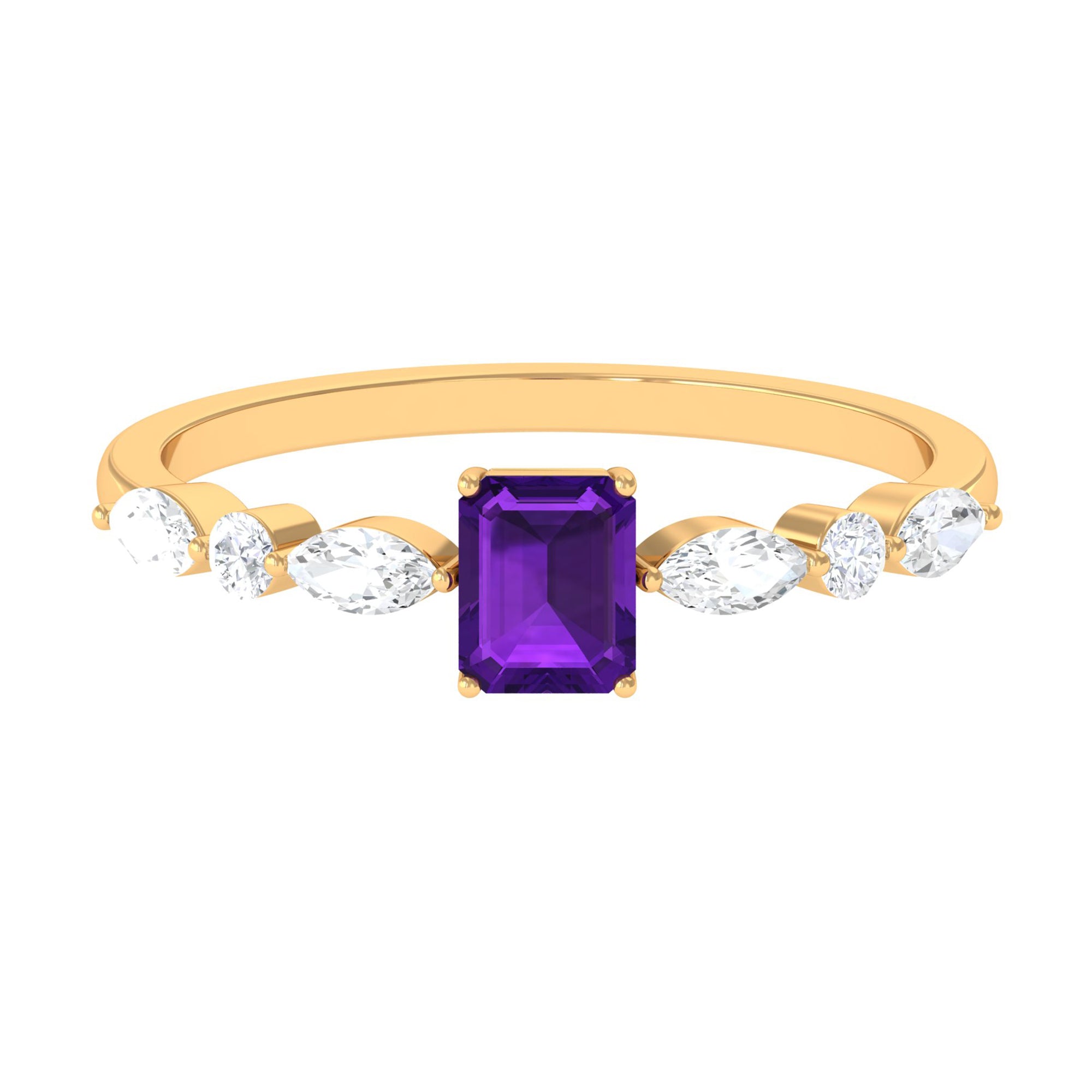 Genuine 1.4 Carat Amethyst Emerald Cut Engagement Ring with Diamond AAA - Rosec Jewels