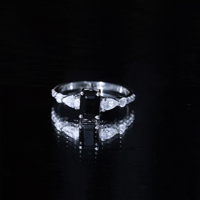 Certified 1.6 Carat Lab Grown Black Diamond Emerald Cut Engagement Ring with Side Stones AAAA ( Synthetic ) - Rosec Jewels