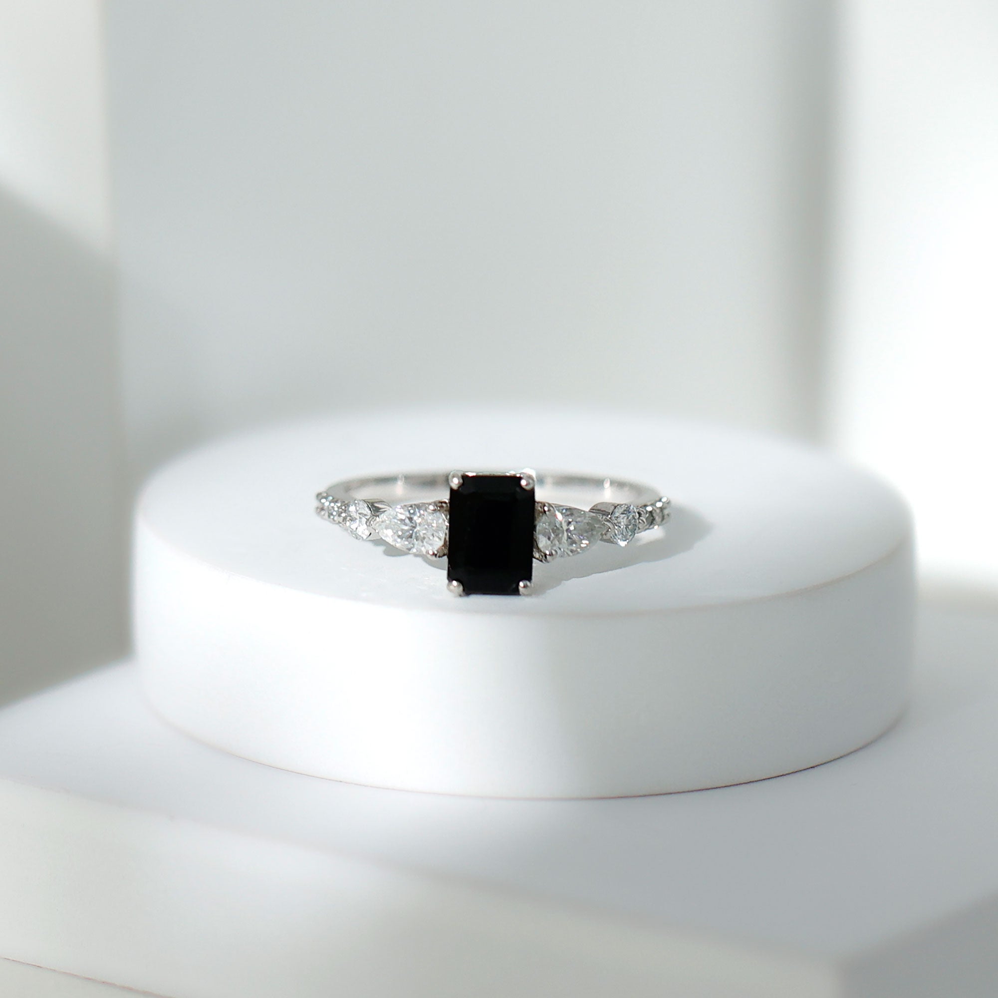 Certified 1.6 Carat Lab Grown Black Diamond Emerald Cut Engagement Ring with Side Stones AAAA ( Synthetic ) - Rosec Jewels