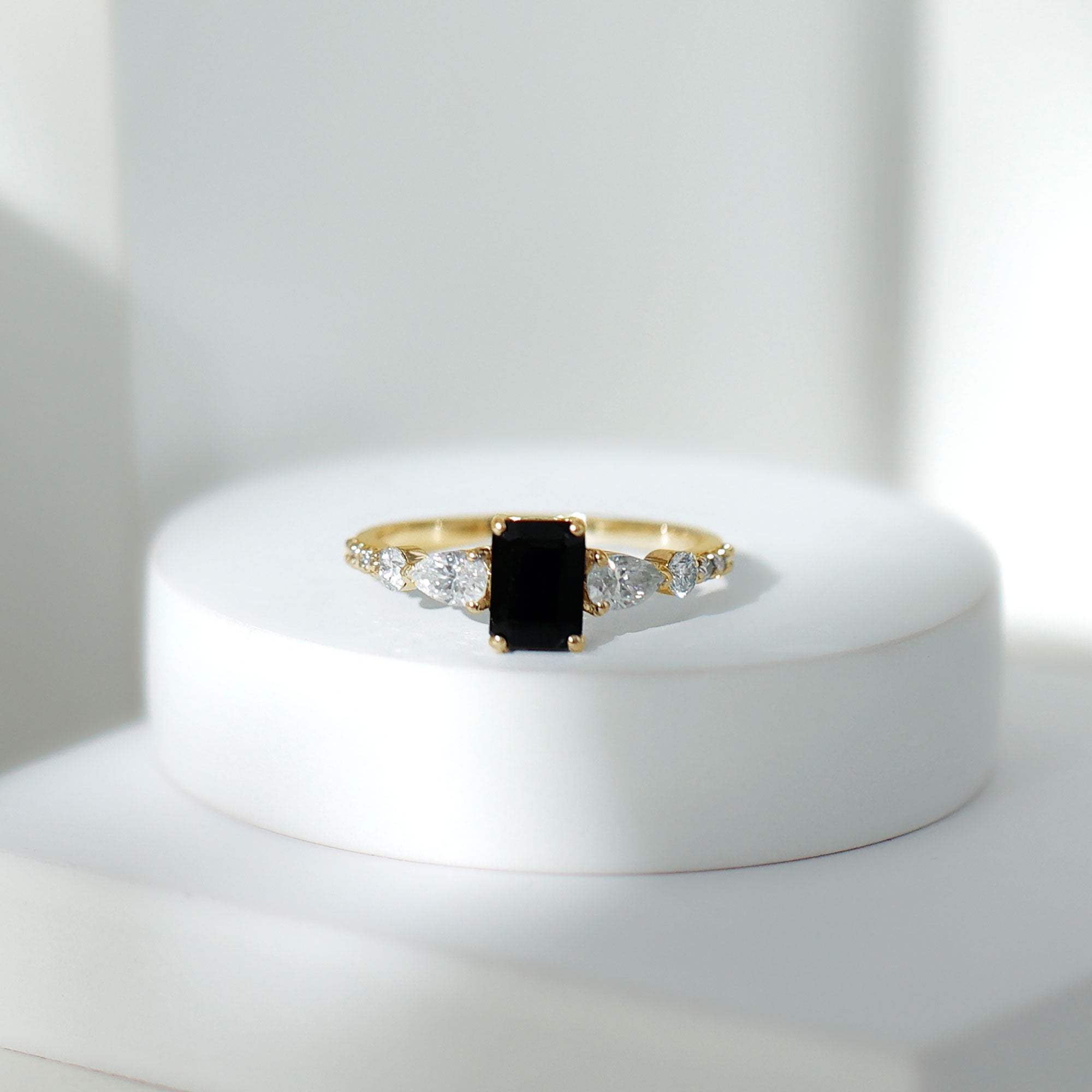Certified 1.6 Carat Lab Grown Black Diamond Emerald Cut Engagement Ring with Side Stones AAAA ( Synthetic ) - Rosec Jewels