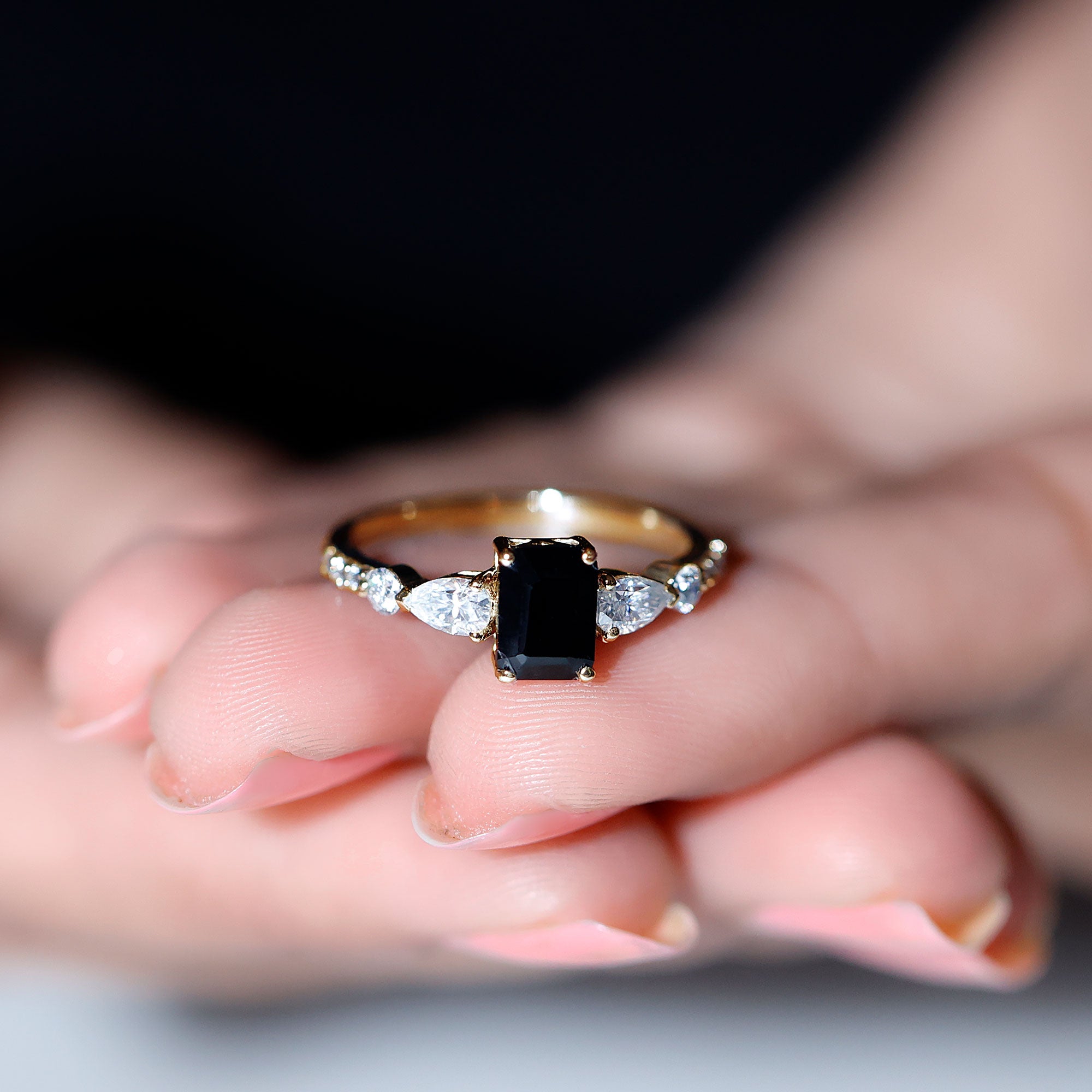 Certified 1.6 Carat Lab Grown Black Diamond Emerald Cut Engagement Ring with Side Stones AAAA ( Synthetic ) - Rosec Jewels
