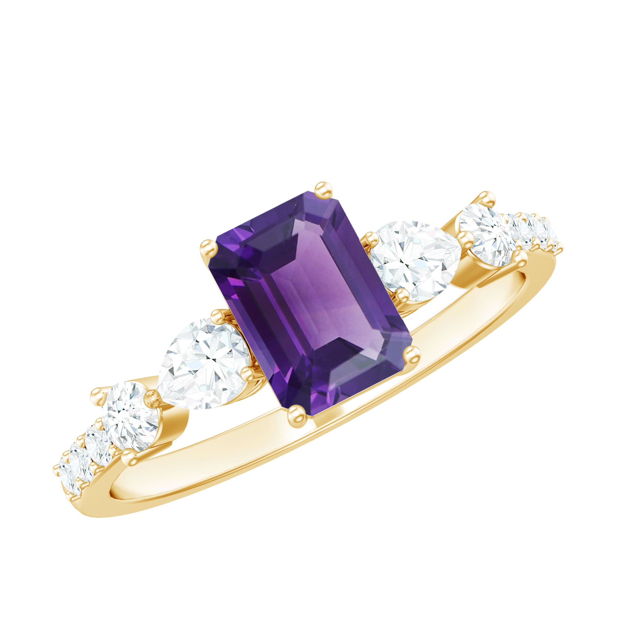 Real 1.4 Carat Emerald Cut Amethyst Engagement Ring with Moissanite AAA - Rosec Jewels