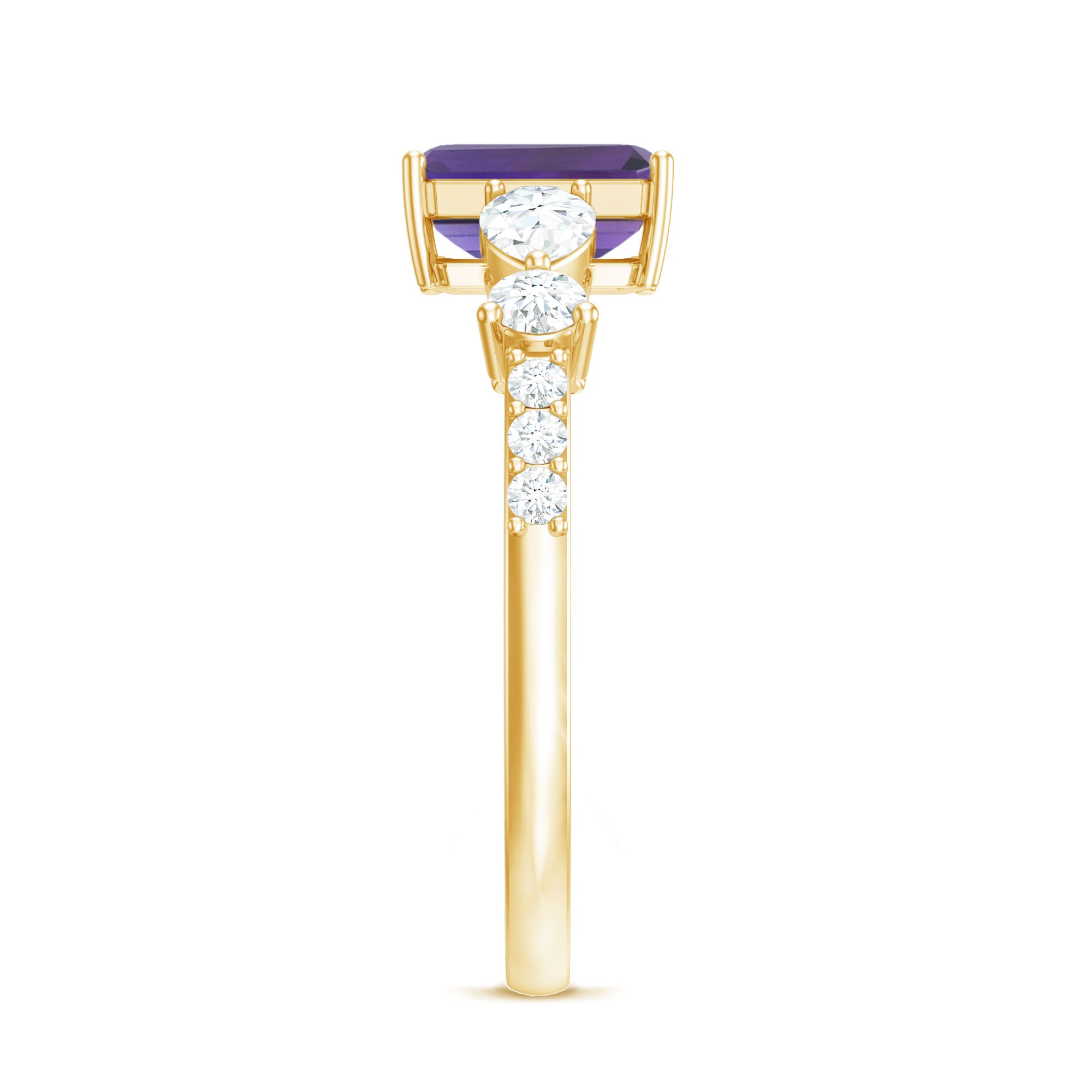 Real 1.4 Carat Emerald Cut Amethyst Engagement Ring with Moissanite AAA - Rosec Jewels
