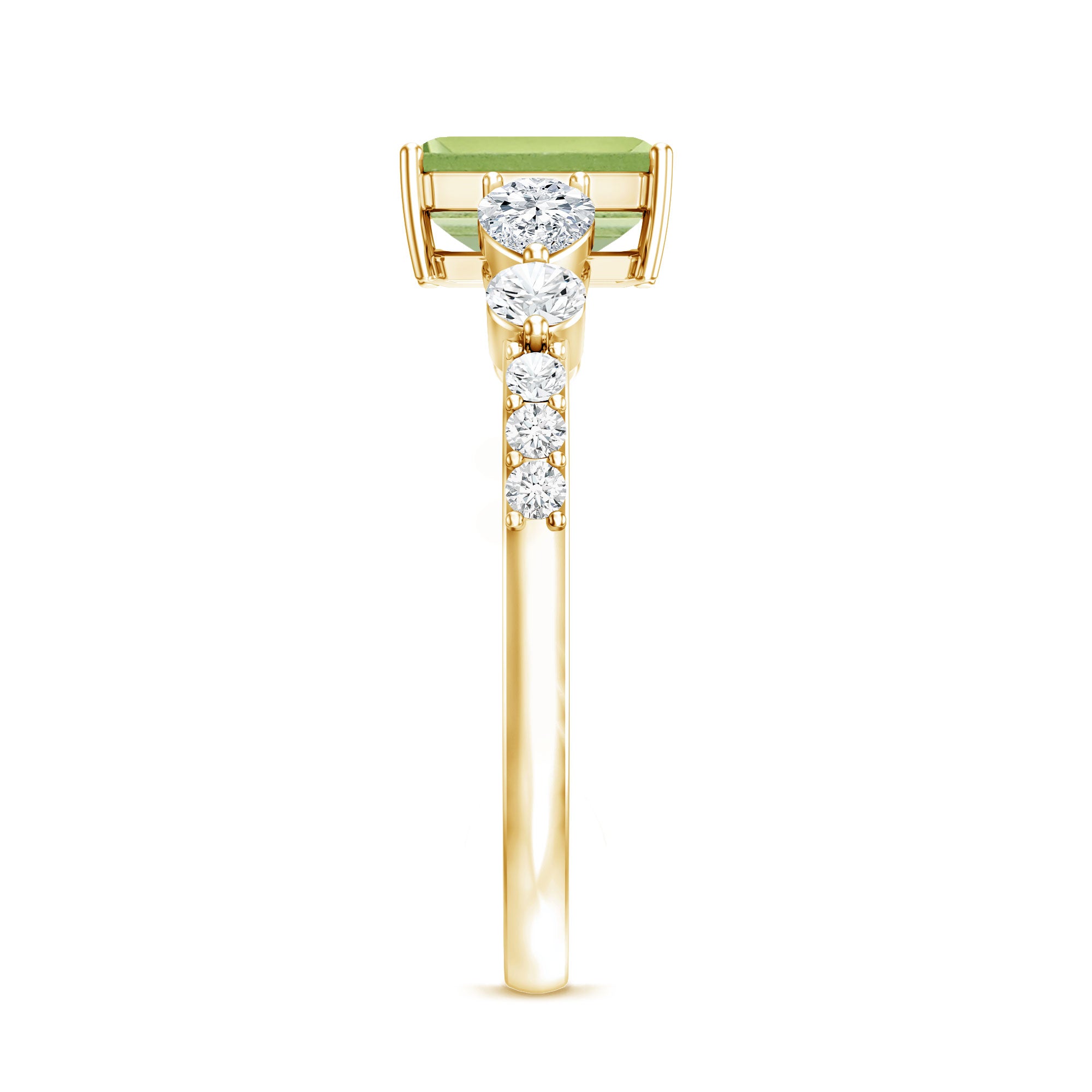 Natural 1.8 Carat Peridot Emerald Cut Engagement Ring with Side Stones AAA - Rosec Jewels