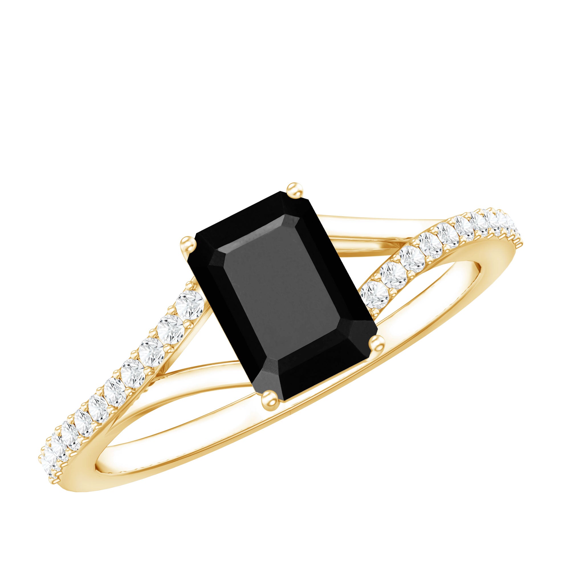 Certified 1.6 Carat Lab Grown Black Diamond Emerald Cut Engagement Ring with White Diamond Split Shank AAAA ( Synthetic ) - Rosec Jewels