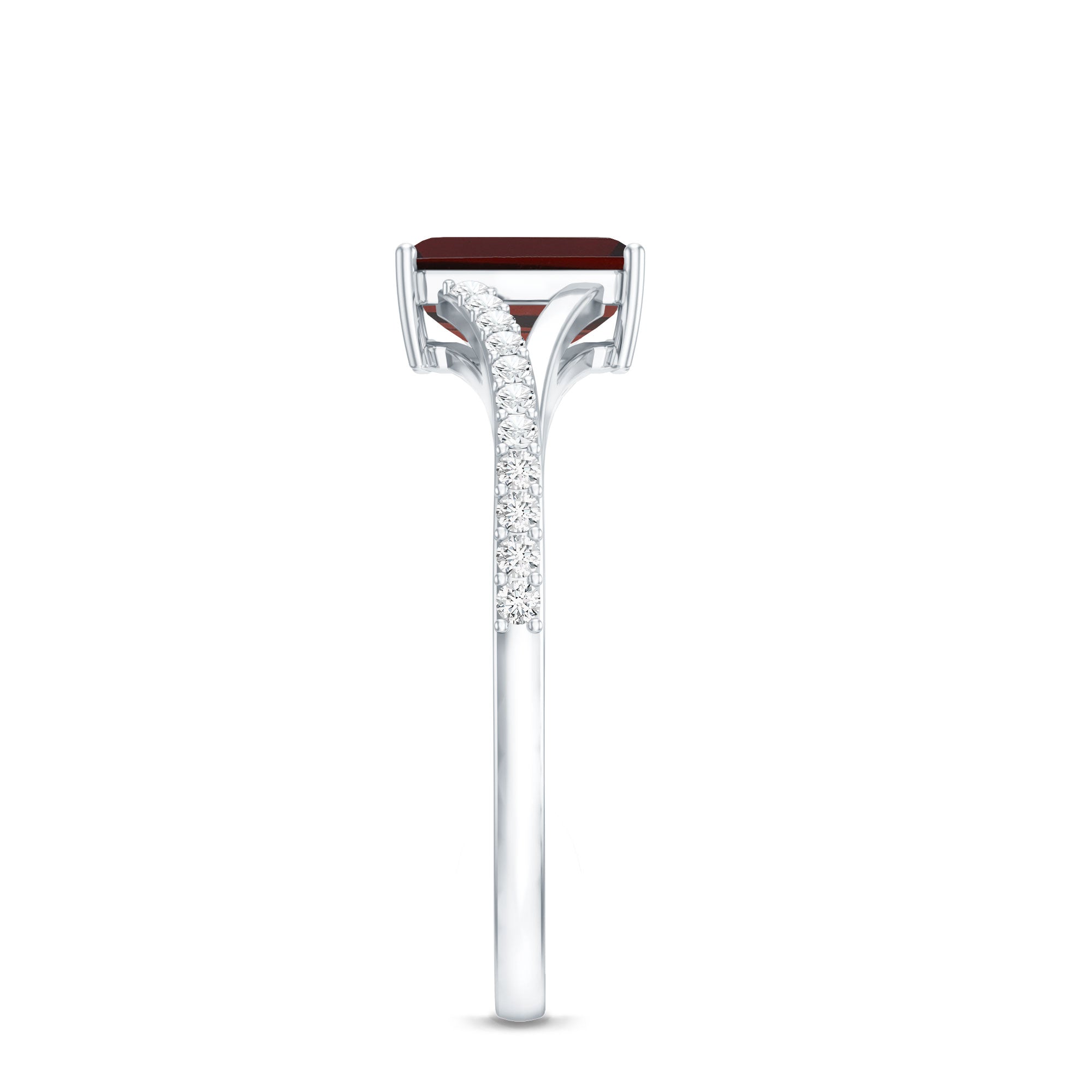 Certified Natural Garnet Emerald Cut Engagement Ring with Diamond Split Shank AAA - Rosec Jewels
