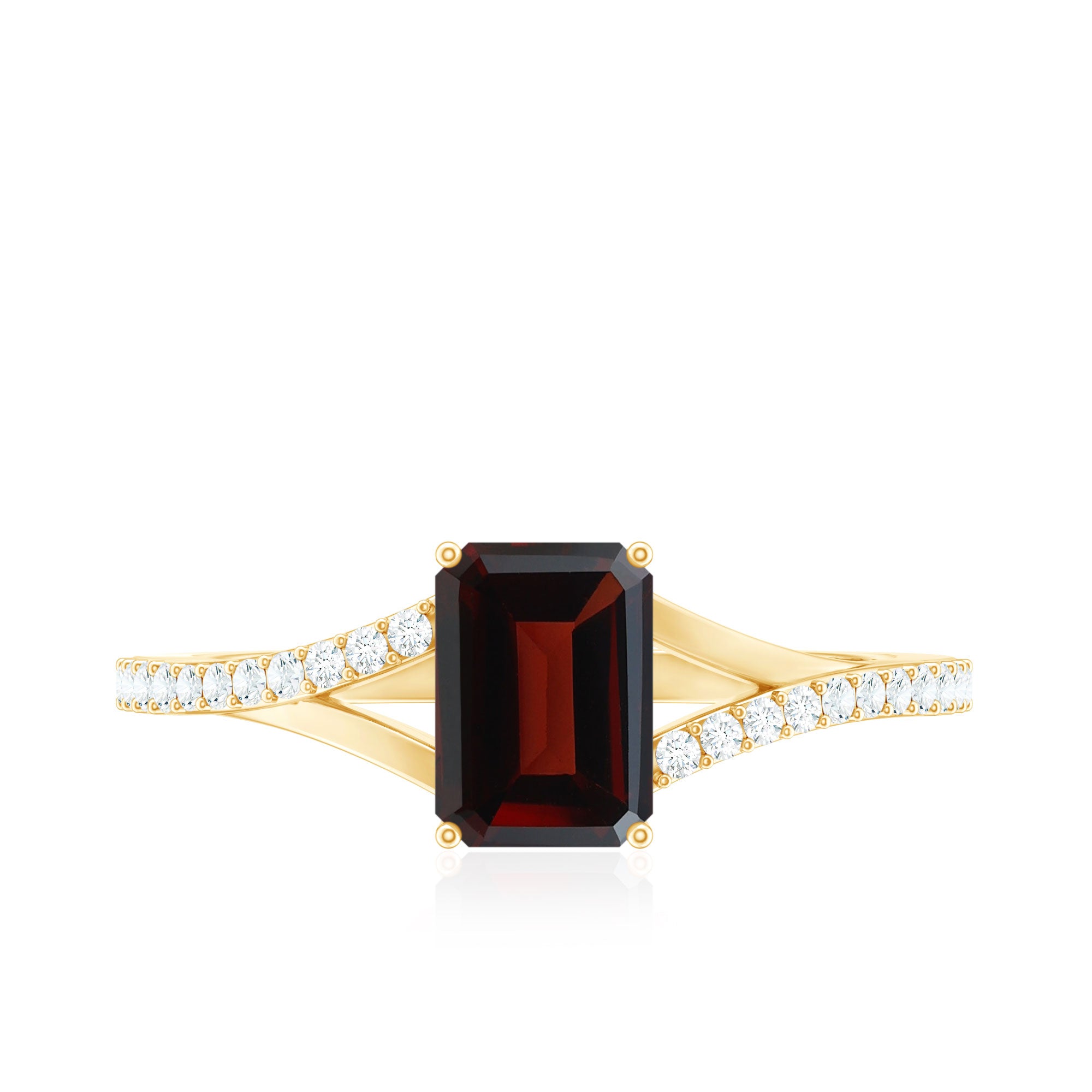 Certified Natural Garnet Emerald Cut Engagement Ring with Diamond Split Shank AAA - Rosec Jewels