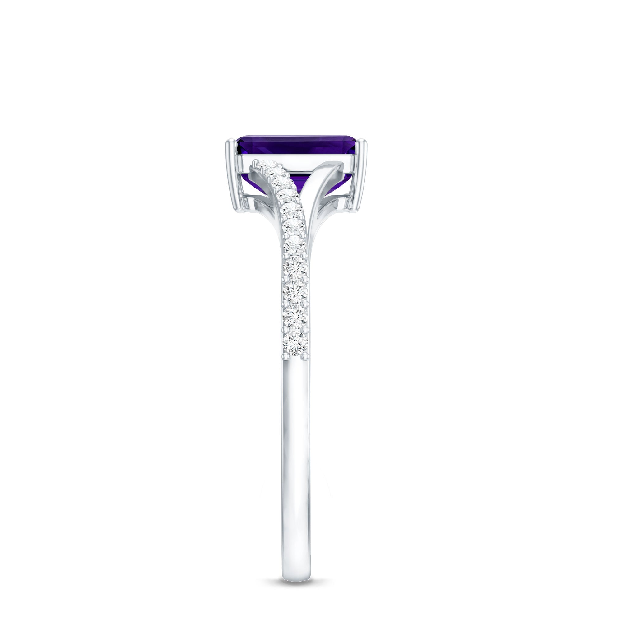 1.4 Carat Amethyst Emerald Cut Engagement Ring with Diamond Split Shank AAA - Rosec Jewels