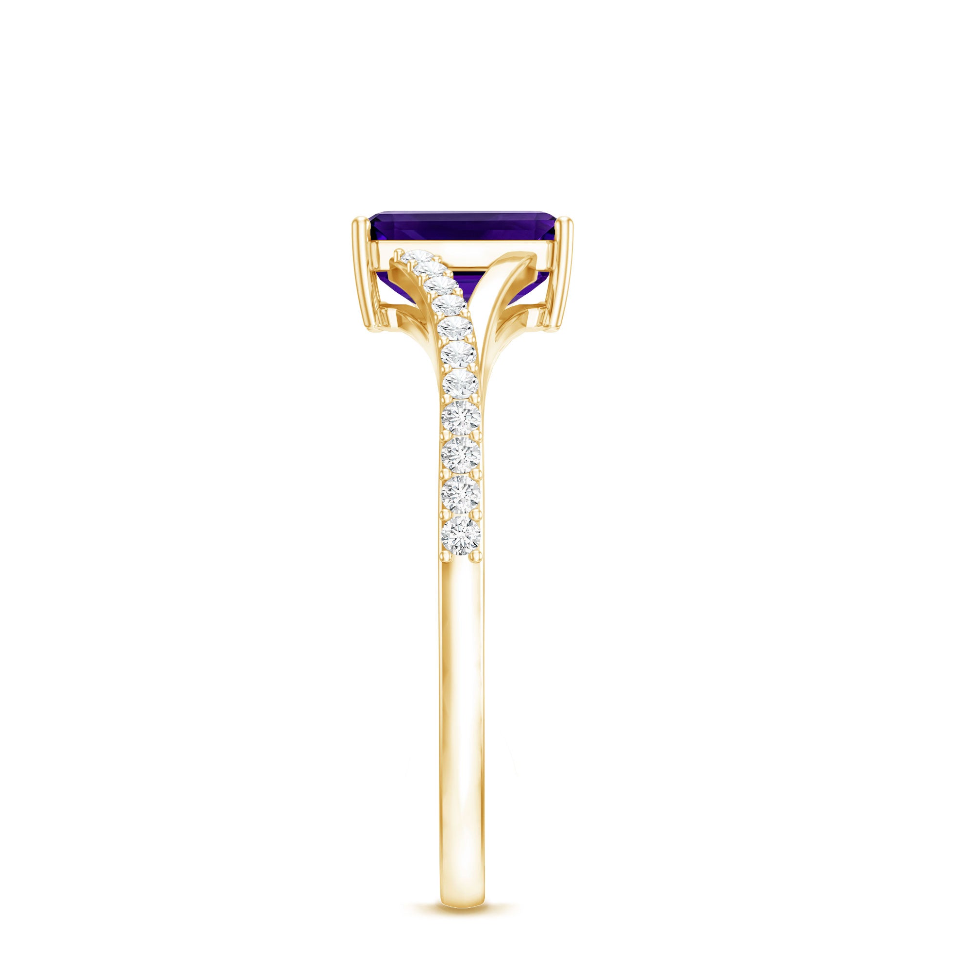 1.4 Carat Amethyst Emerald Cut Engagement Ring with Diamond Split Shank AAA - Rosec Jewels