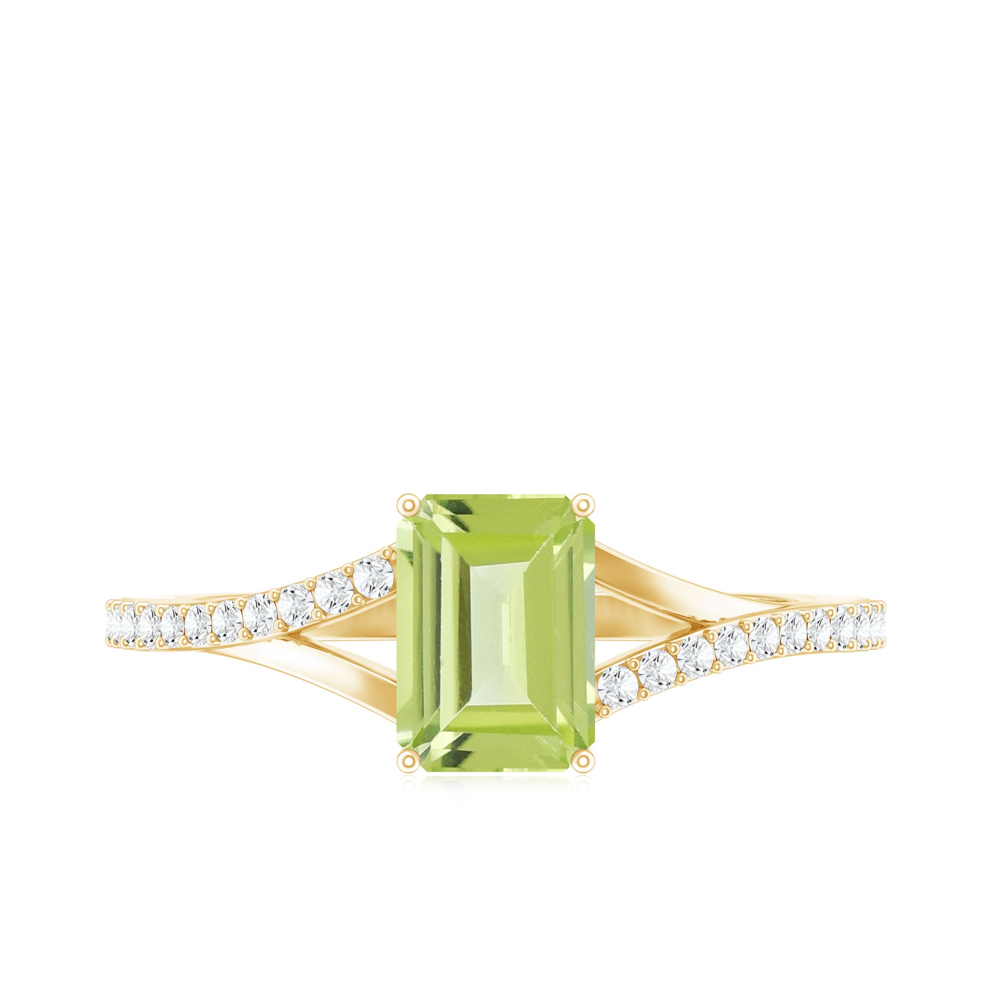 1.8 Carat Peridot Emerald Cut Engagement Ring with Diamond Split Shank AAA - Rosec Jewels