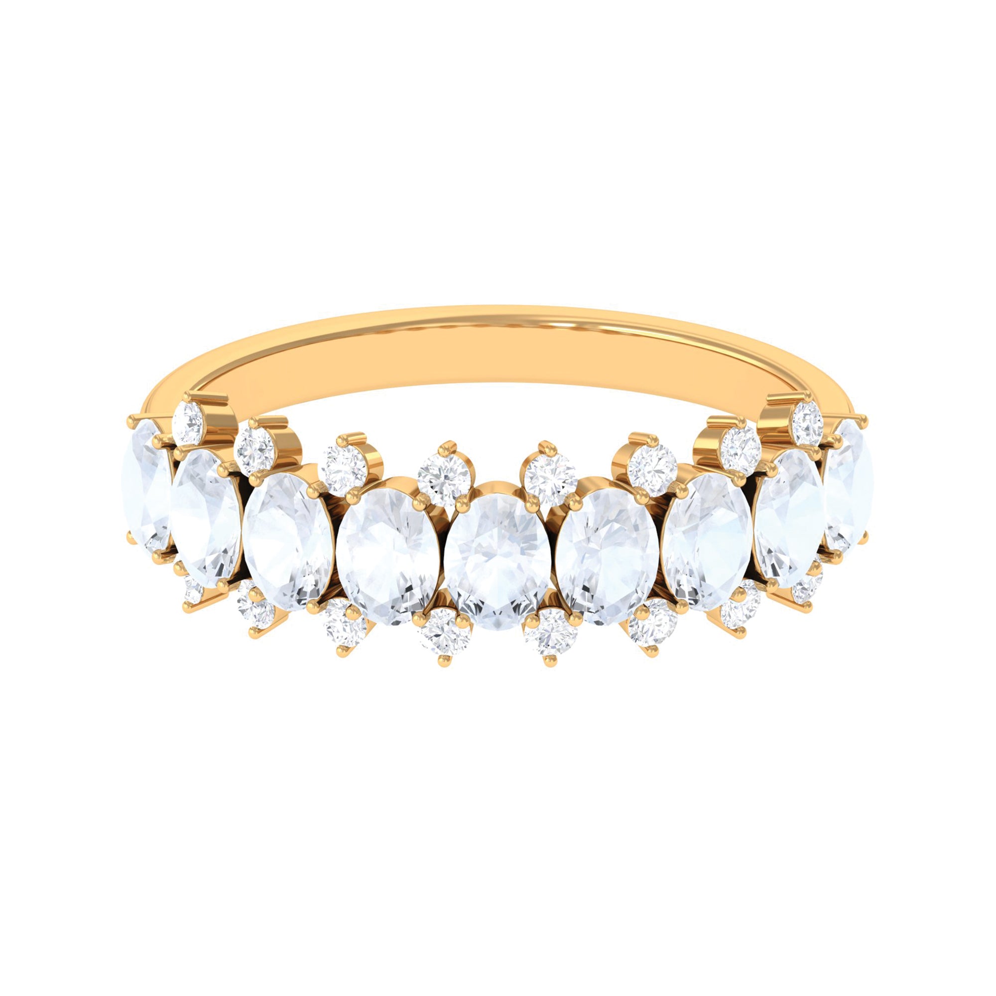 2.5 CT Moonstone and Diamond Semi Eternity Ring AAA - Rosec Jewels