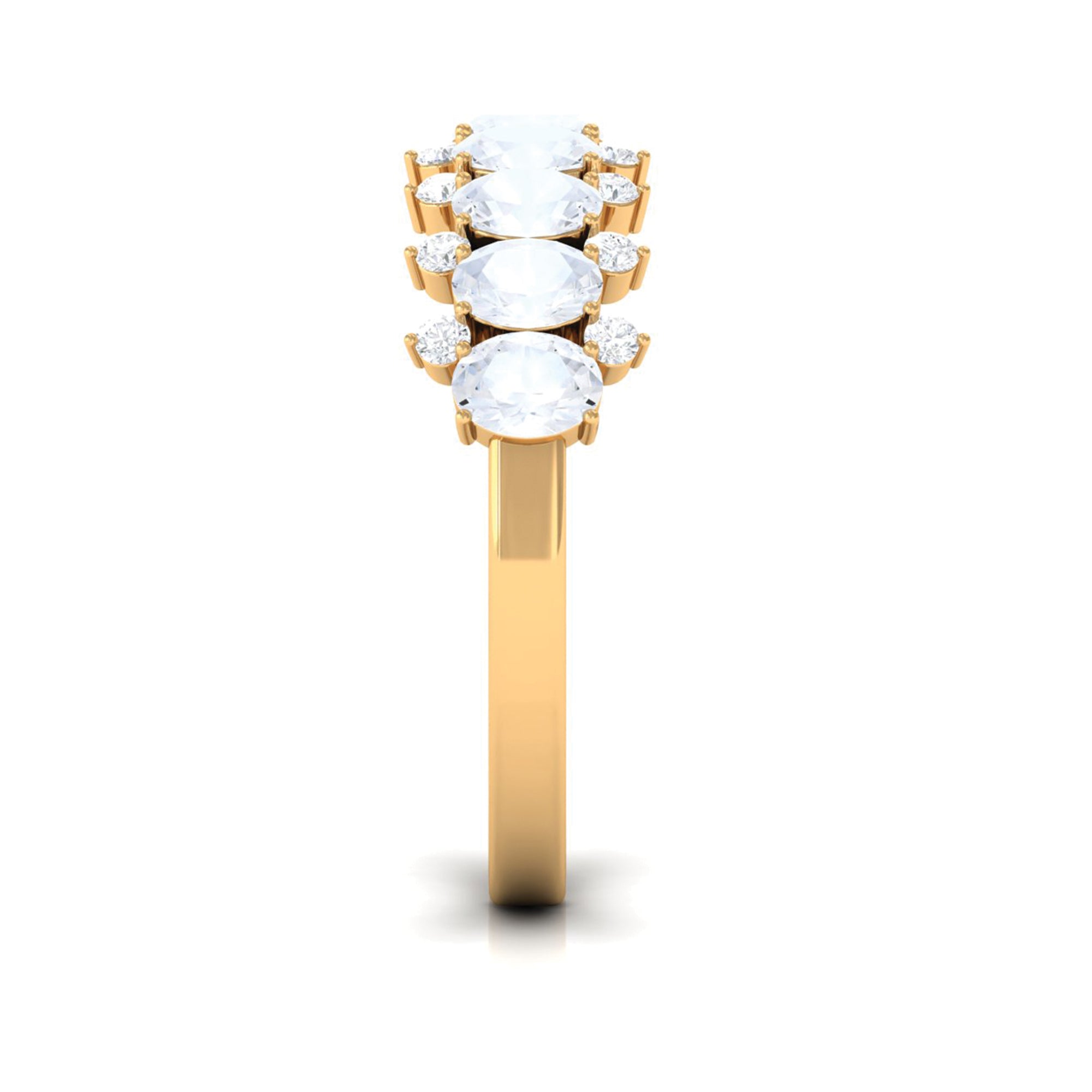 2.5 CT Moonstone and Diamond Semi Eternity Ring AAA - Rosec Jewels