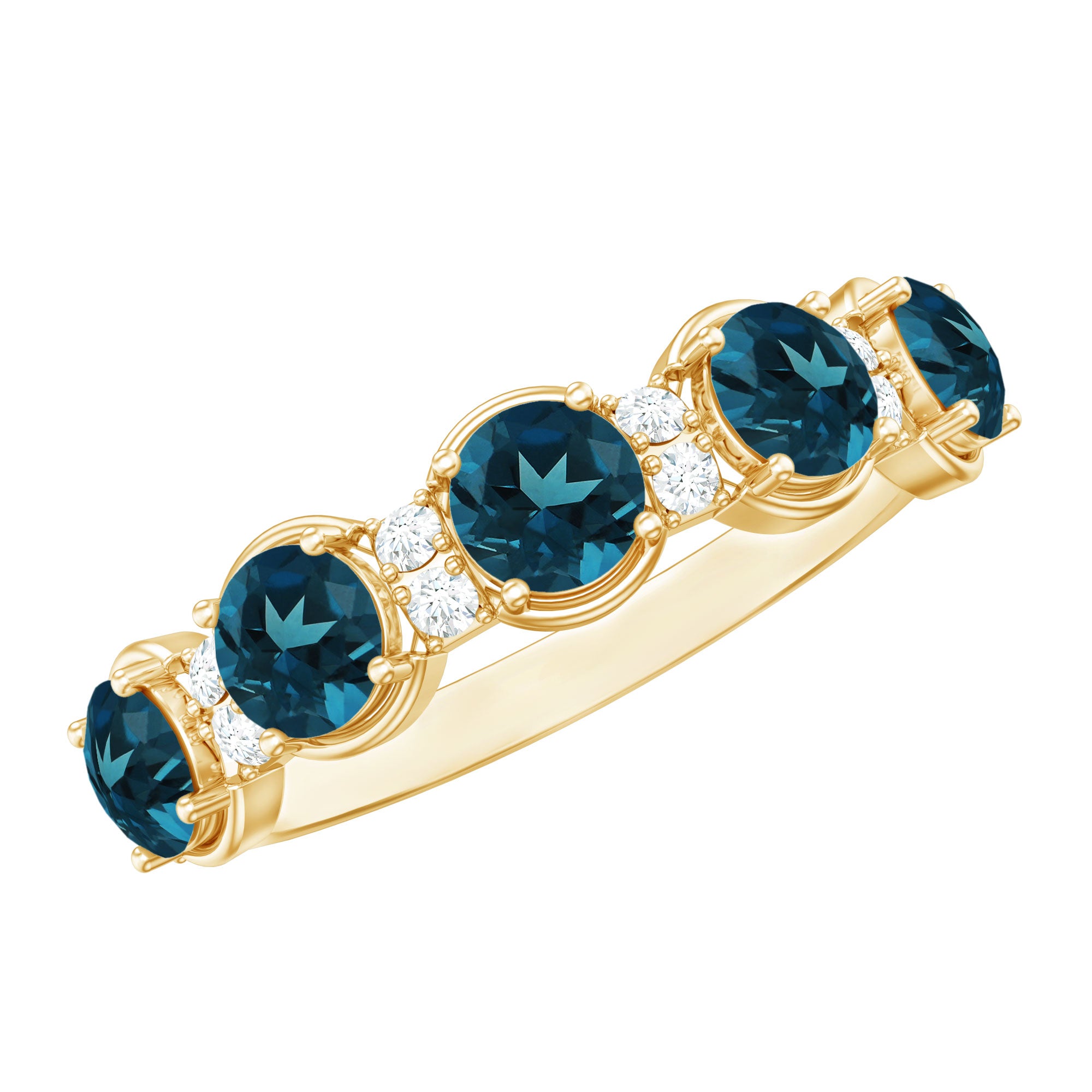 Round London Blue Topaz and Diamond Half Eternity Band AAA - Rosec Jewels