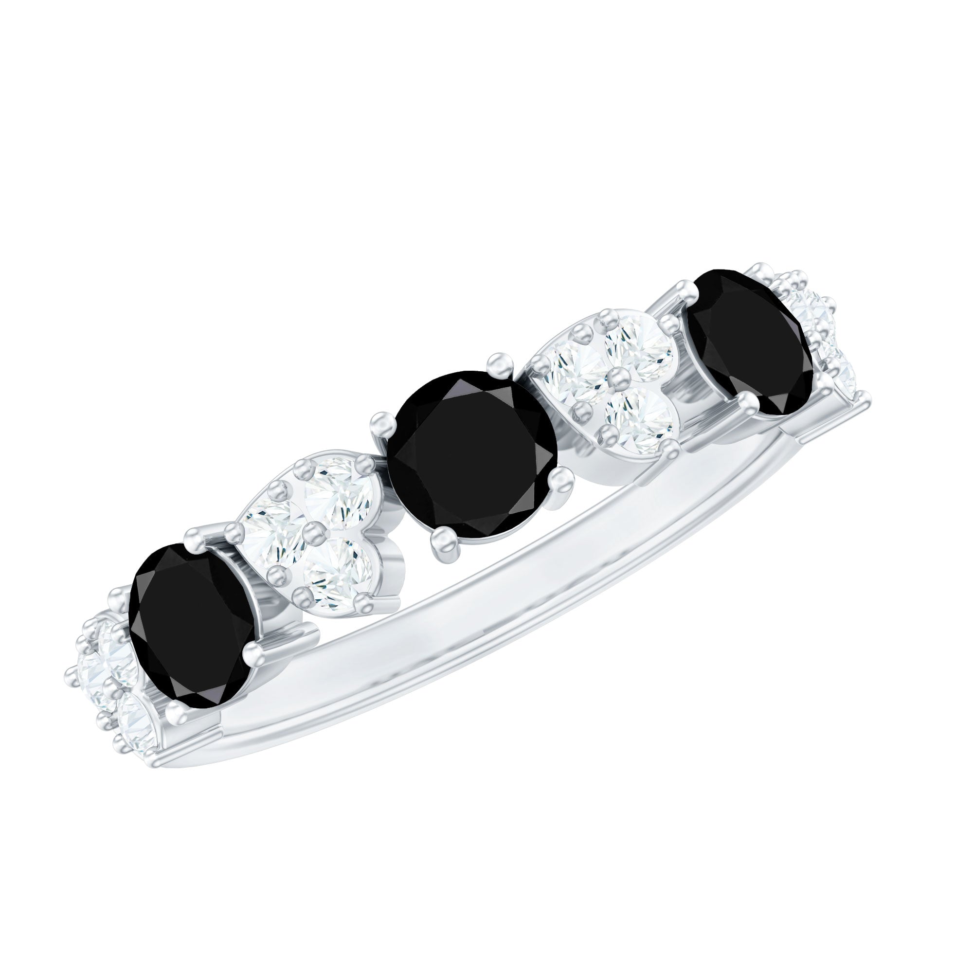 1.50 CT Alternate Black Diamond and Diamond Heart Eternity Ring