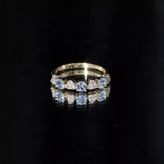 Aquamarine and Diamond Heart Shape Eternity Ring AAA - Rosec Jewels