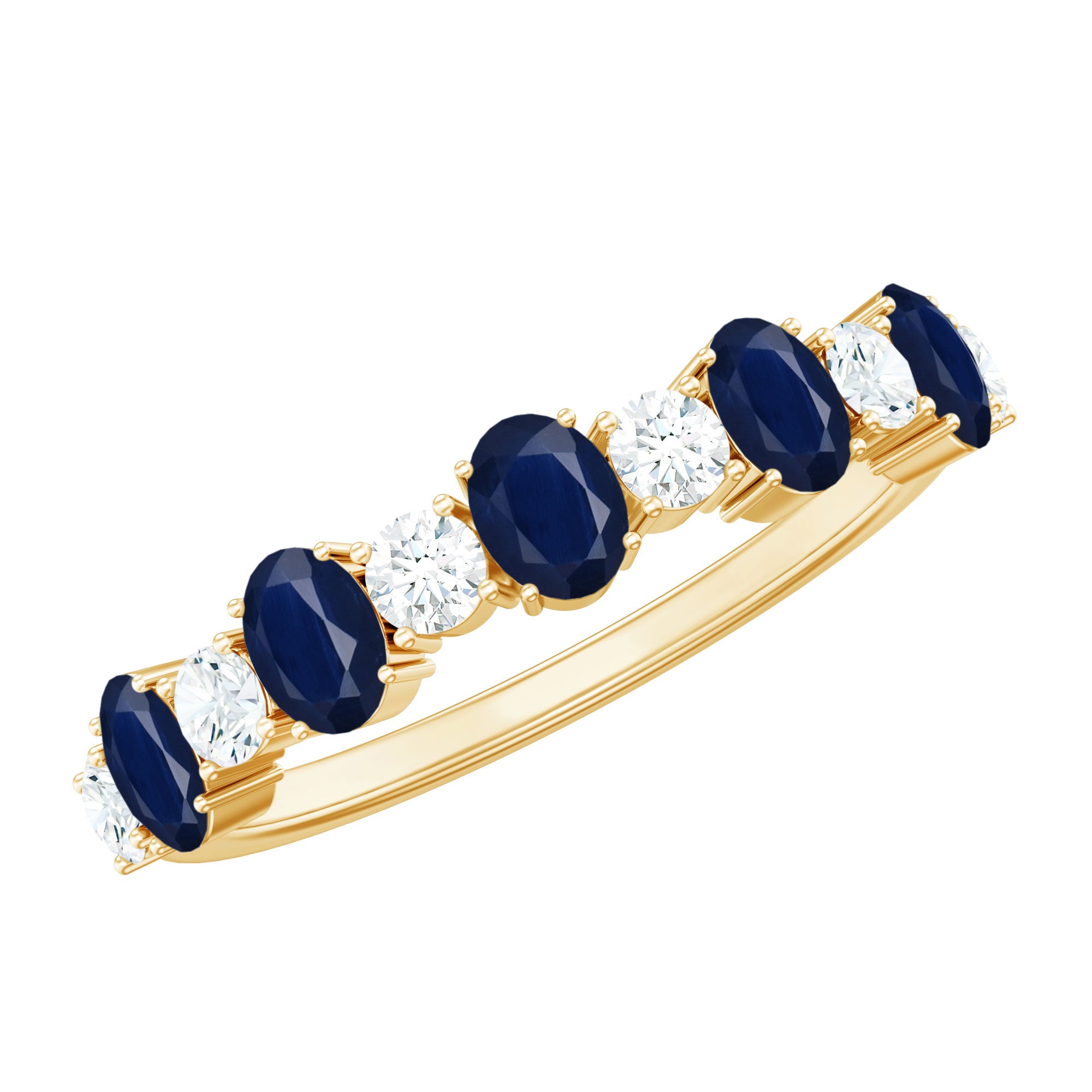 Natural Oval Blue Sapphire Diamond Half Eternity Ring for Women AAA - Rosec Jewels