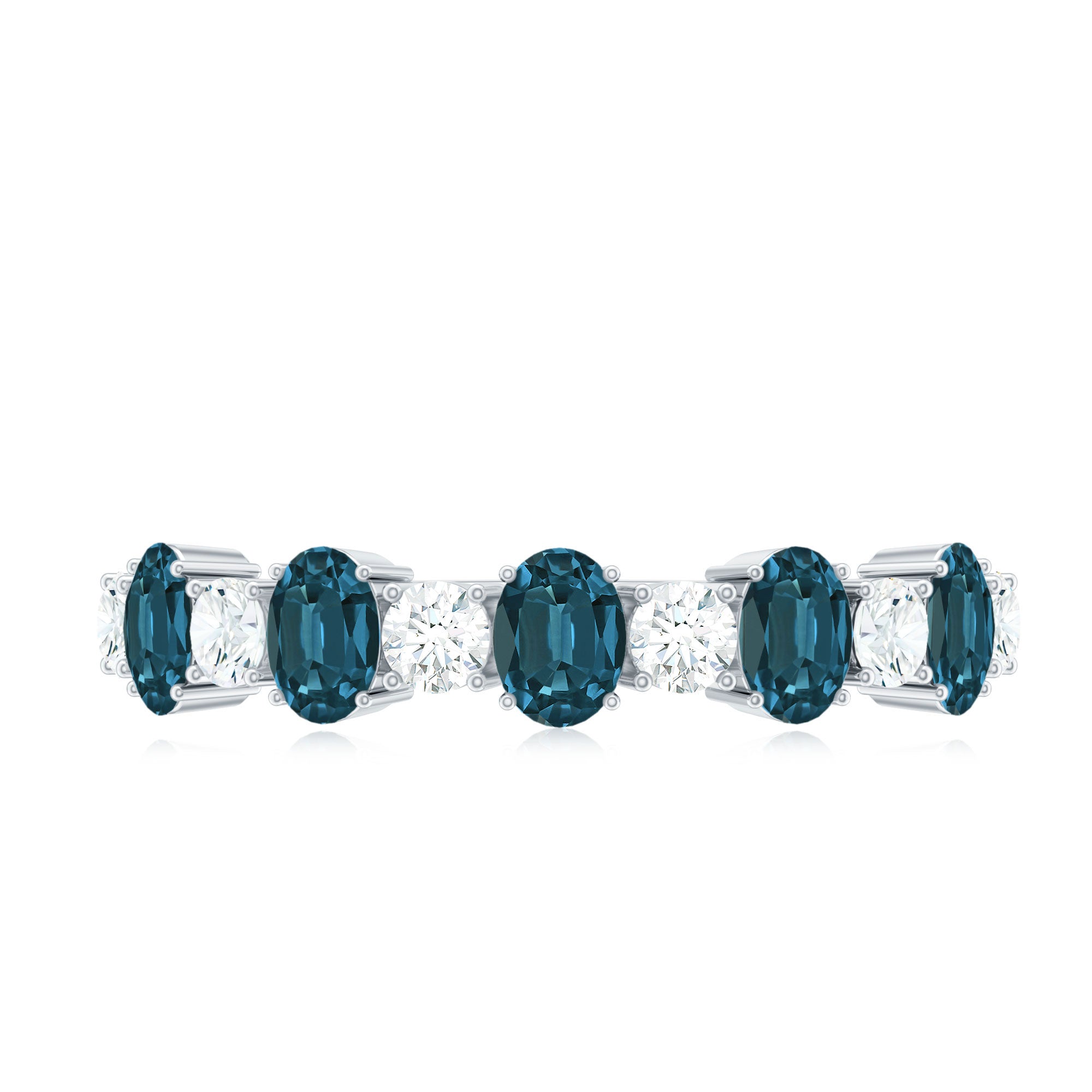 Oval London Blue Topaz Half Eternity Band Ring with Diamond AAA - Rosec Jewels