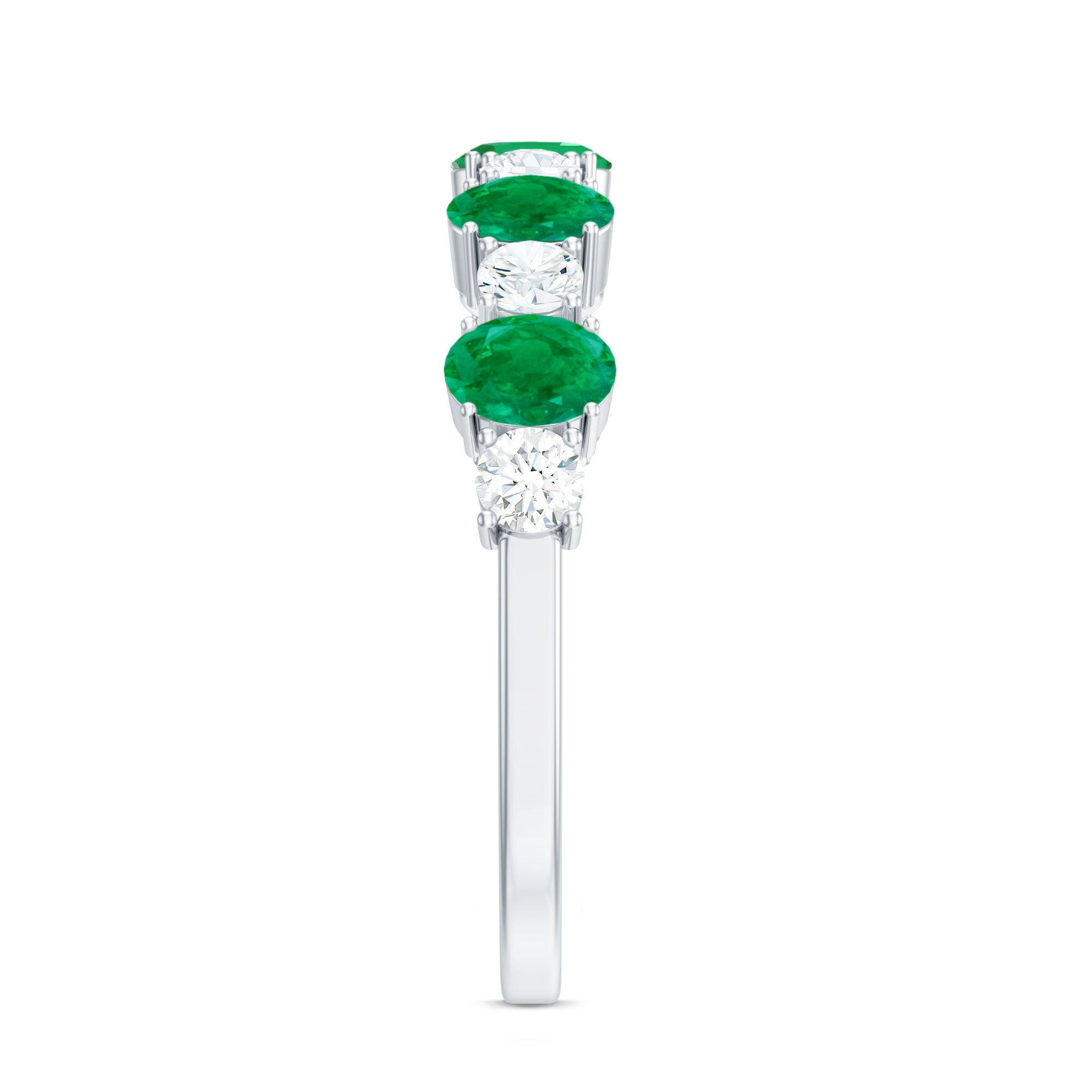 Oval Cut Emerald and Diamond Semi Eternity Ring AAA - Rosec Jewels