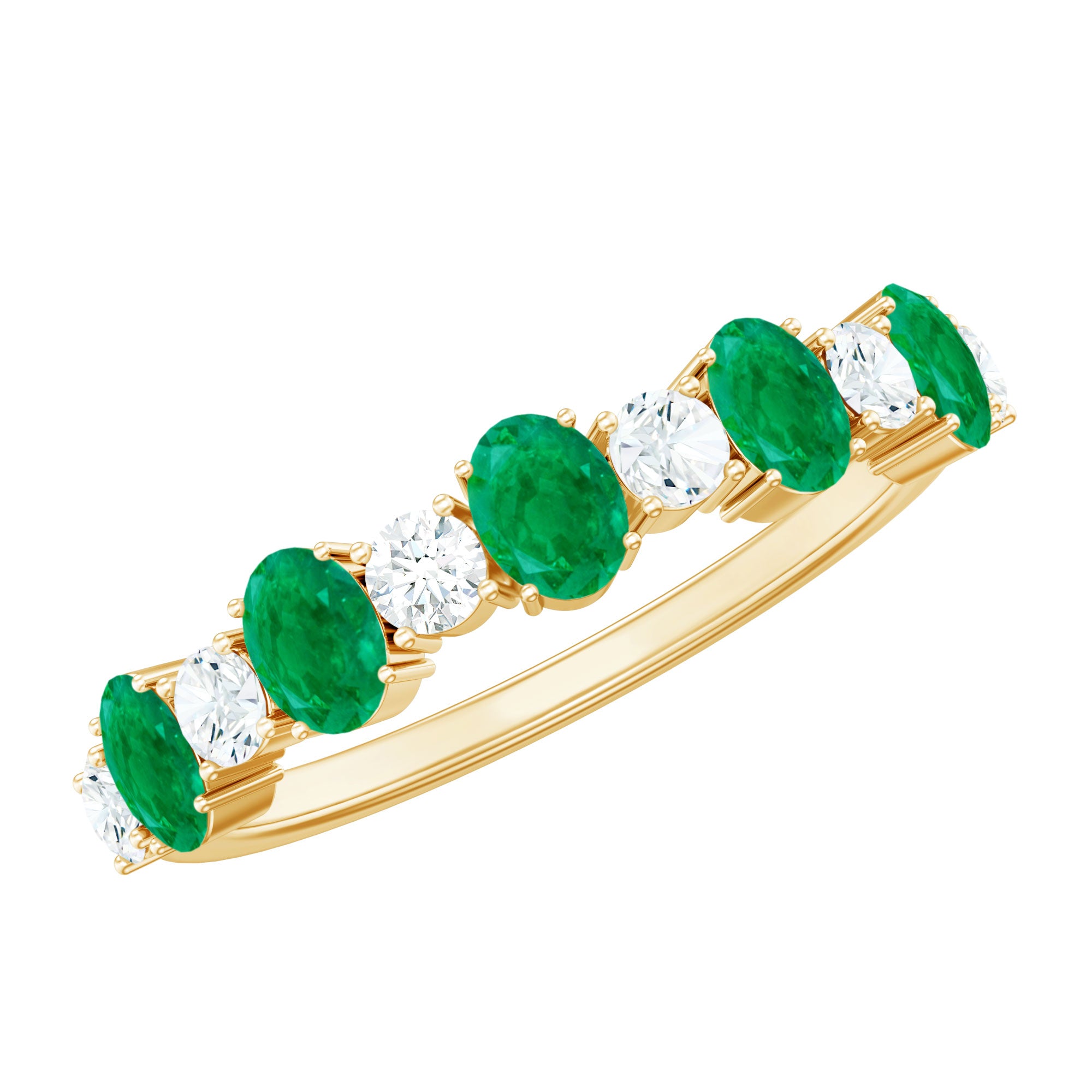 Oval Cut Emerald and Diamond Semi Eternity Ring AAA - Rosec Jewels