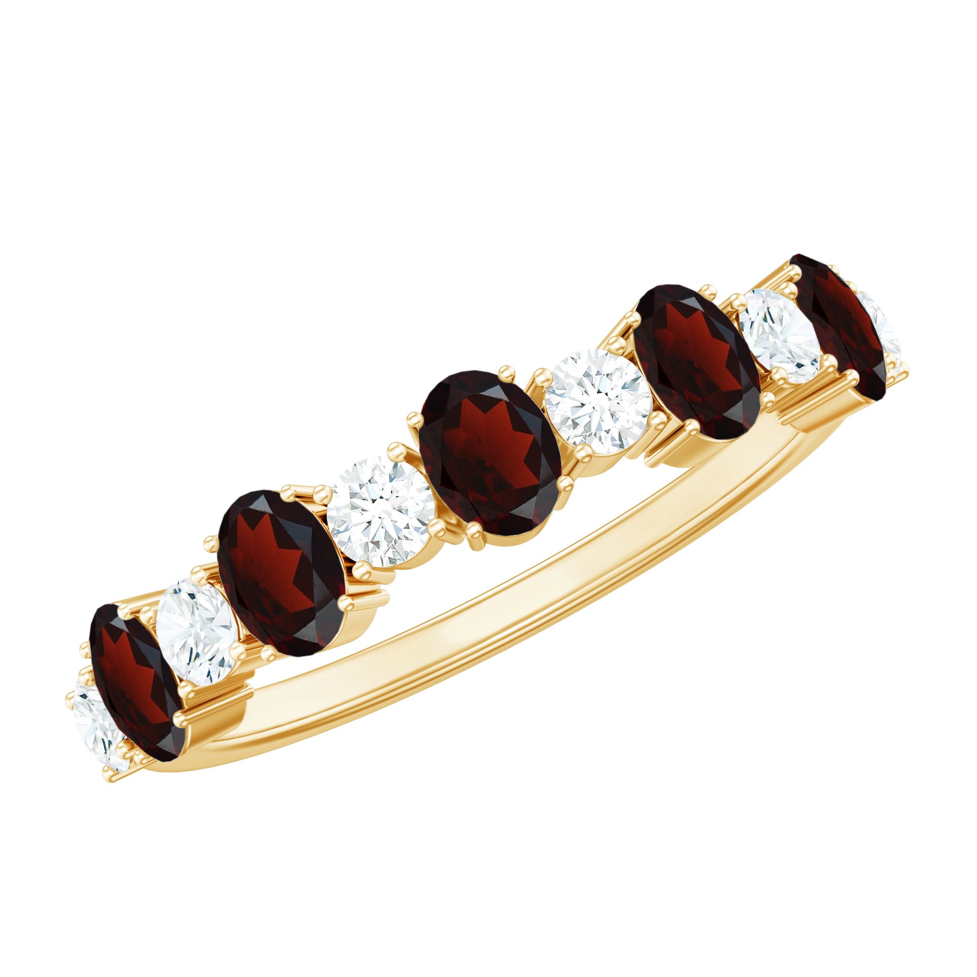 Certified Real Garnet Diamond Half Eternity Ring for Anniversary AAA - Rosec Jewels