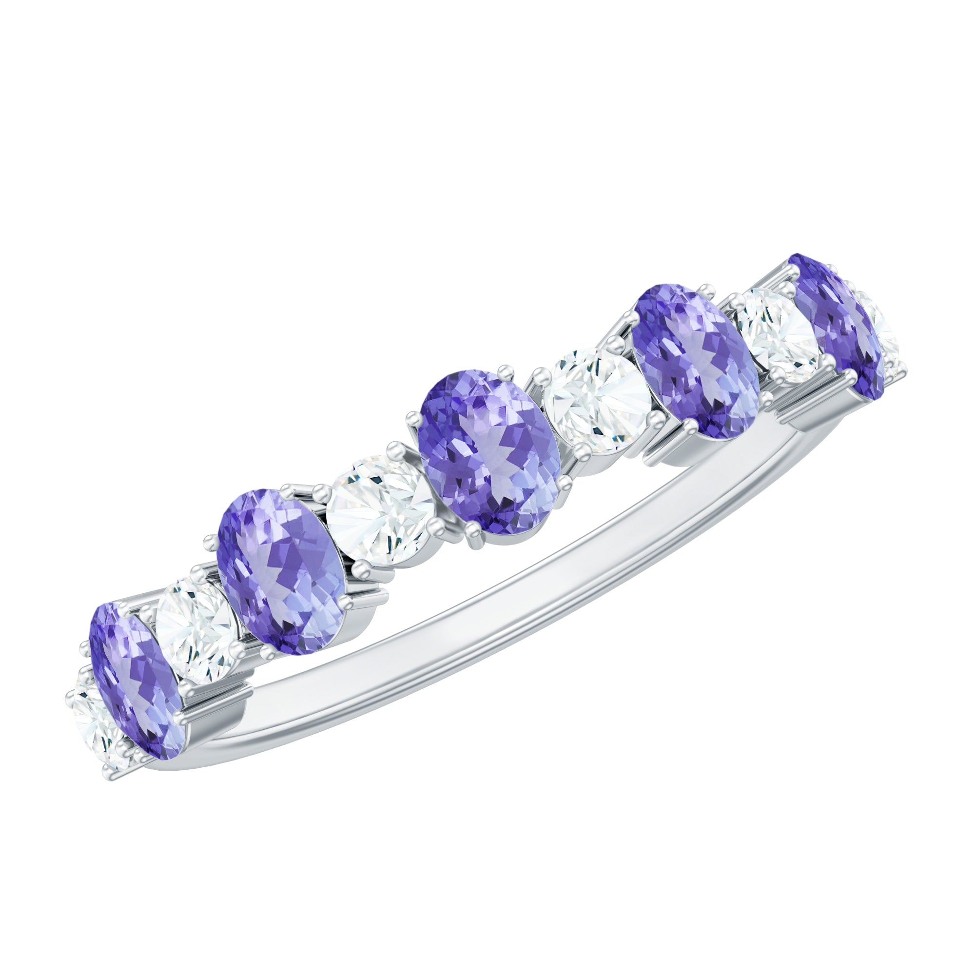 Rosec Jewels-Natural Tanzanite Half Eternity Ring with Diamond