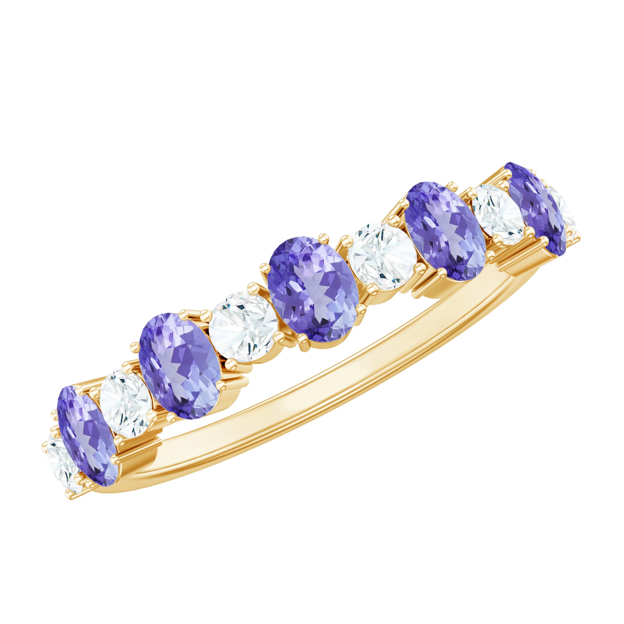 Natural Tanzanite Half Eternity Ring with Diamond AAA - Rosec Jewels