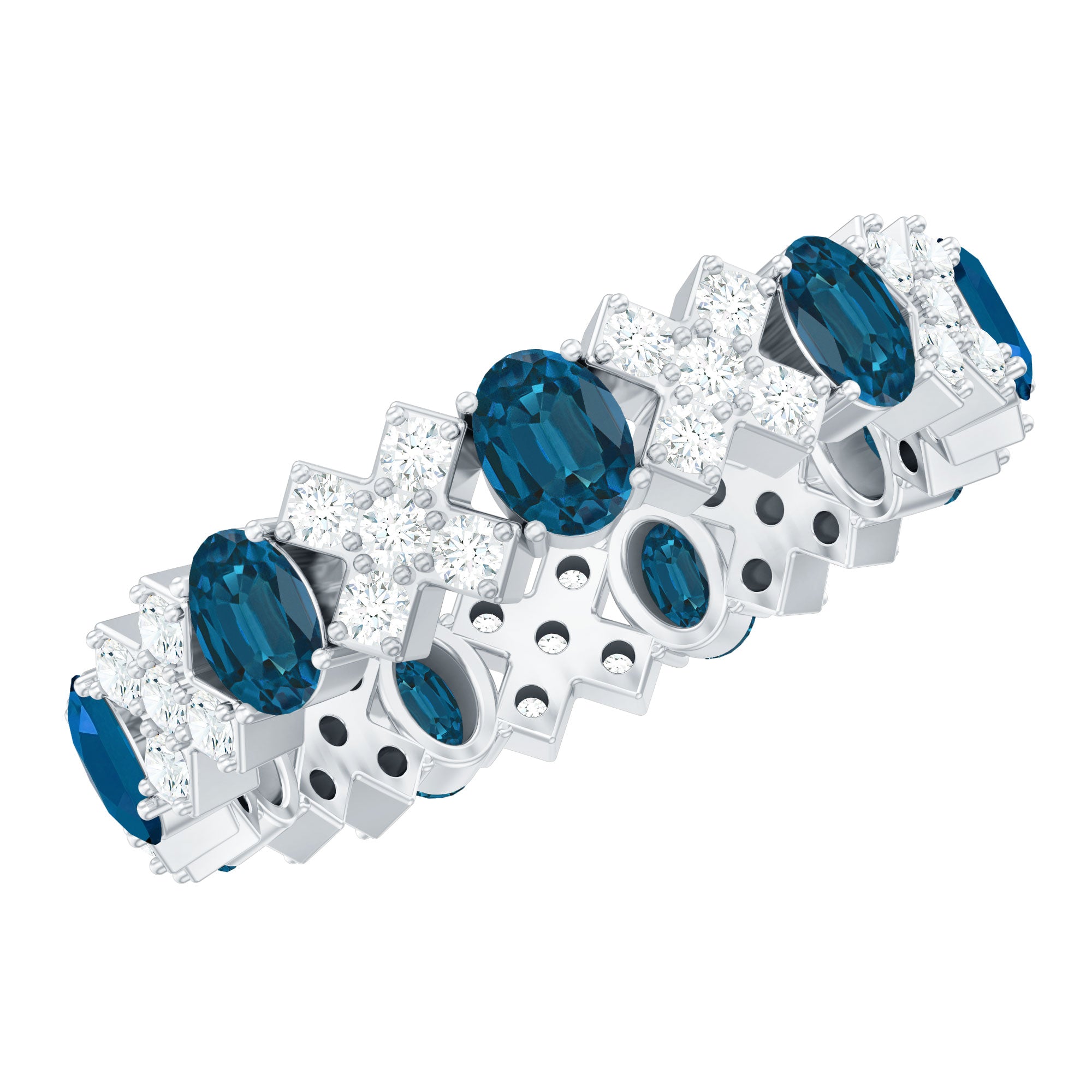 Oval Cut London Blue Topaz Designer Eternity Band with Diamond AAA - Rosec Jewels