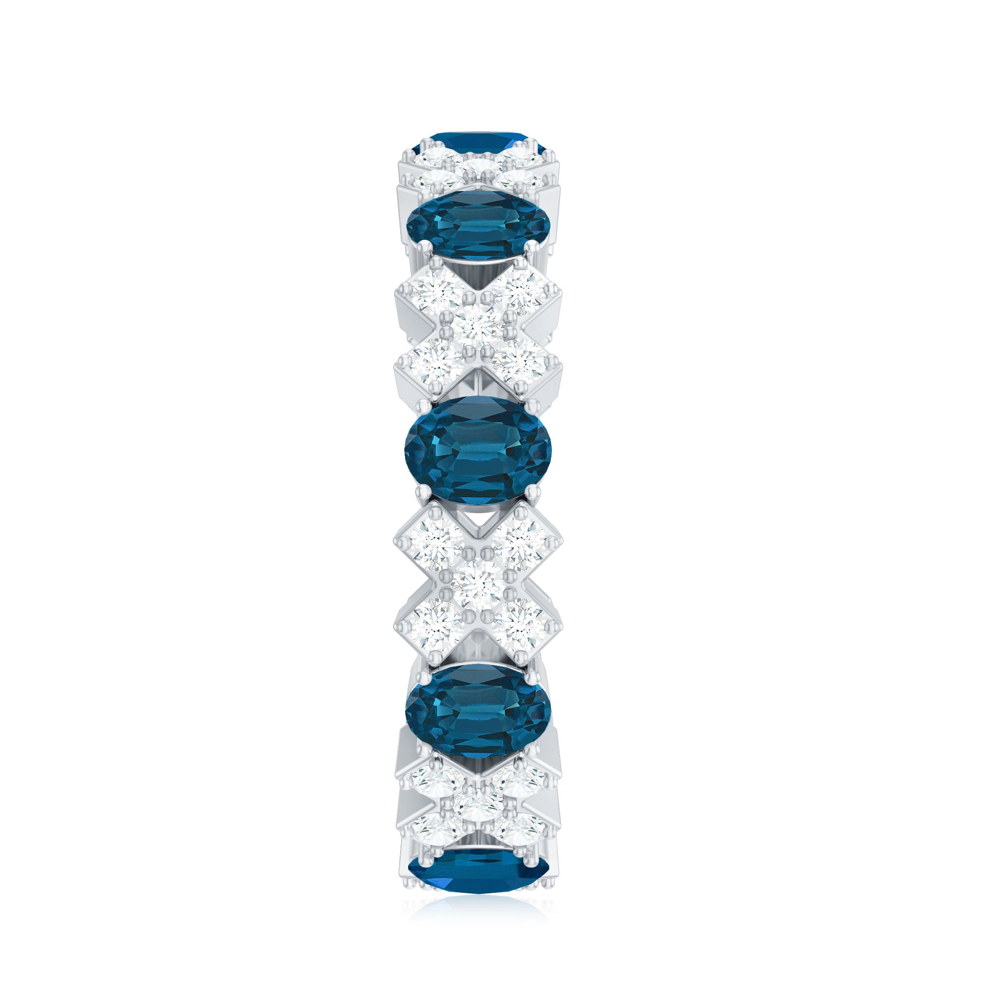 Oval Cut London Blue Topaz Designer Eternity Band with Diamond AAA - Rosec Jewels