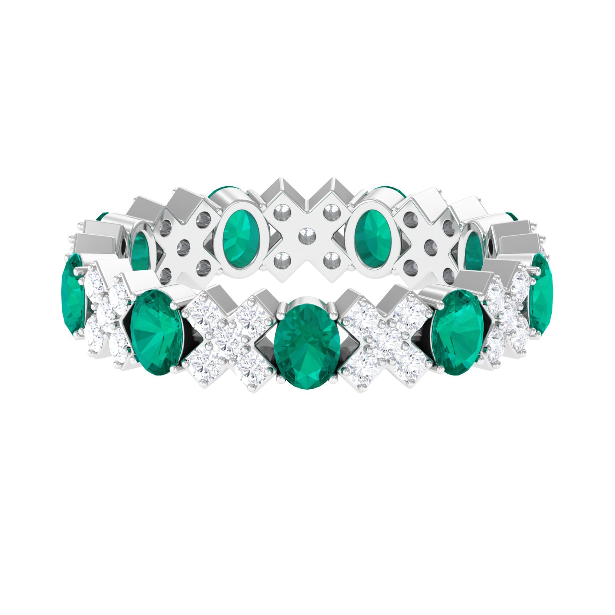 Natural Emerald and Moissanite Designer Eternity Band