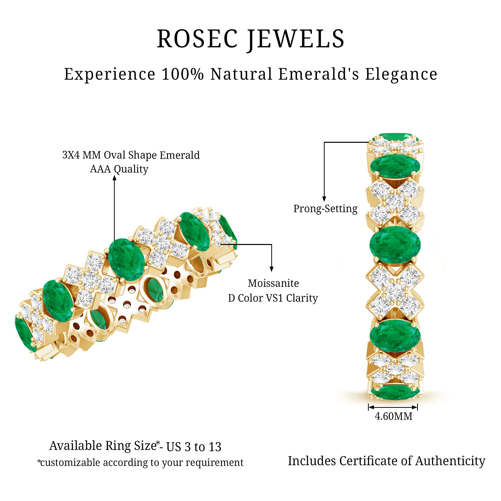 Natural Emerald and Moissanite Designer Eternity Band AAA - Rosec Jewels