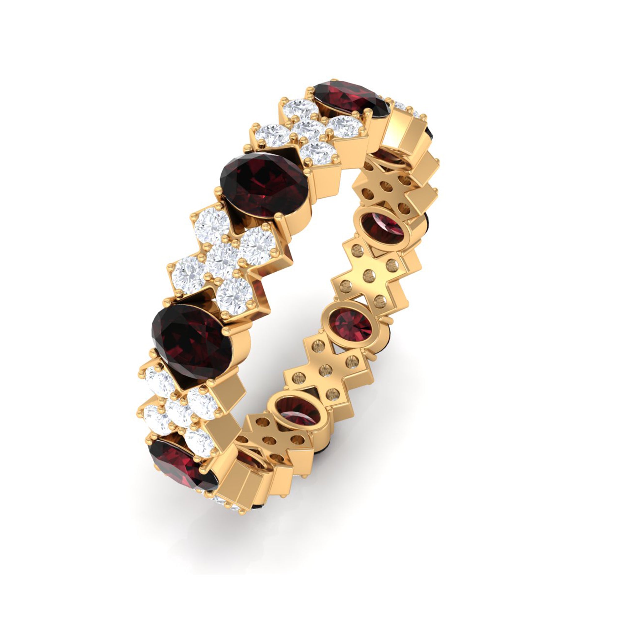 Certified Real Oval Garnet Diamond Eternity Ring AAA - Rosec Jewels