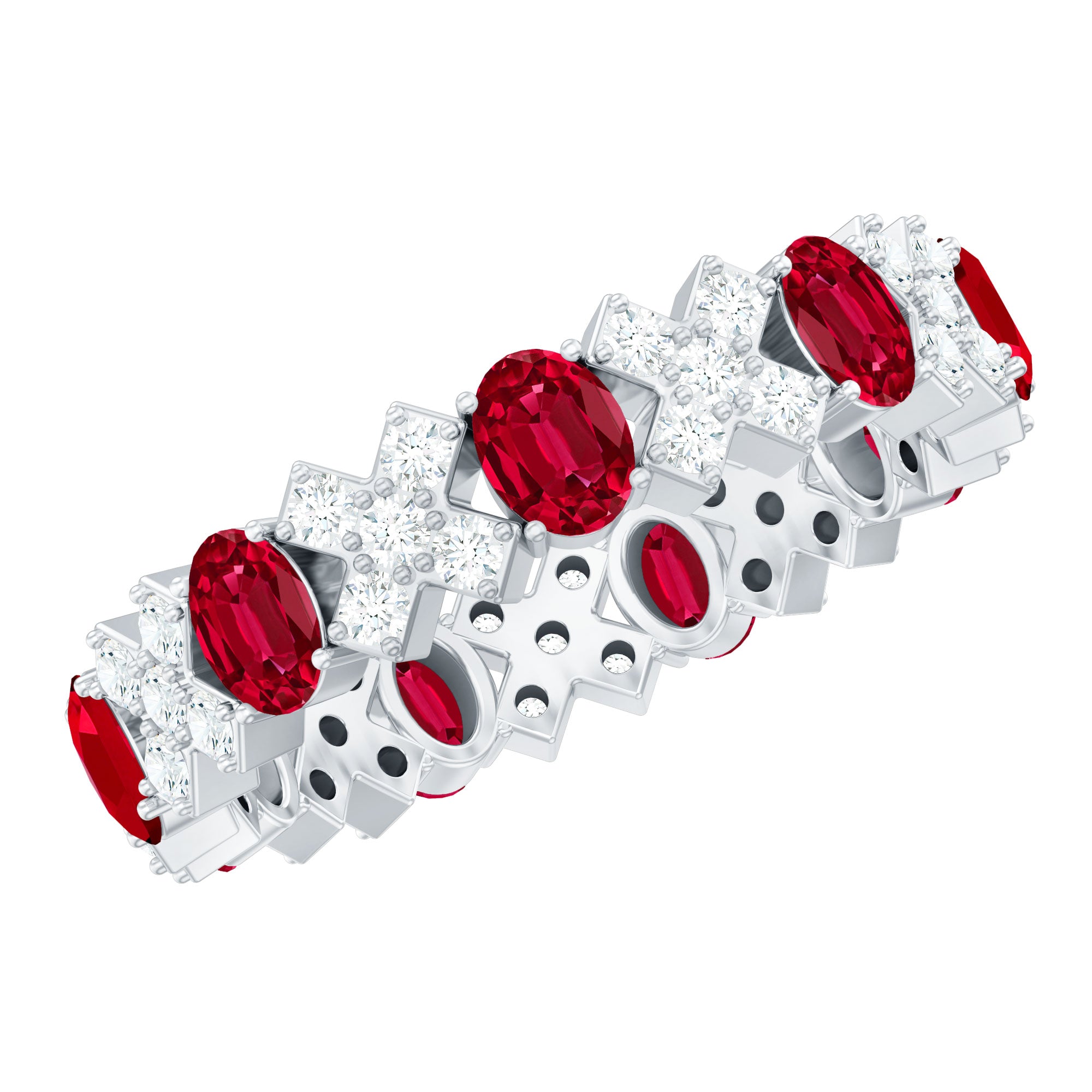 Created Ruby and Moissanite Designer Eternity Band Ring