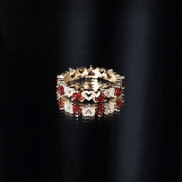 Natural Garnet Diamond Heart Eternity Ring for Anniversary AAA - Rosec Jewels