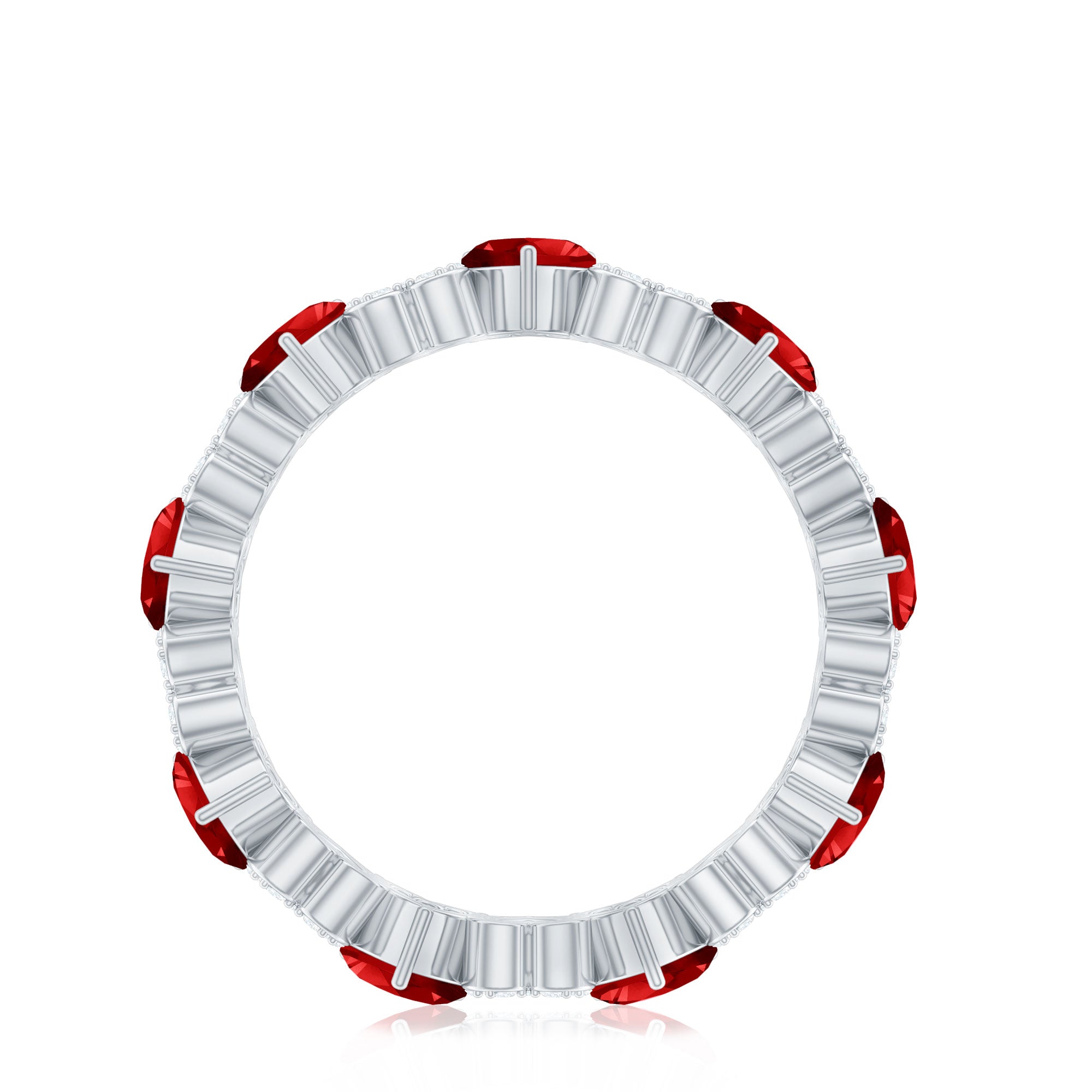 Lab-Created Ruby and Diamond Heart Eternity Band Ring AAAA - Rosec Jewels