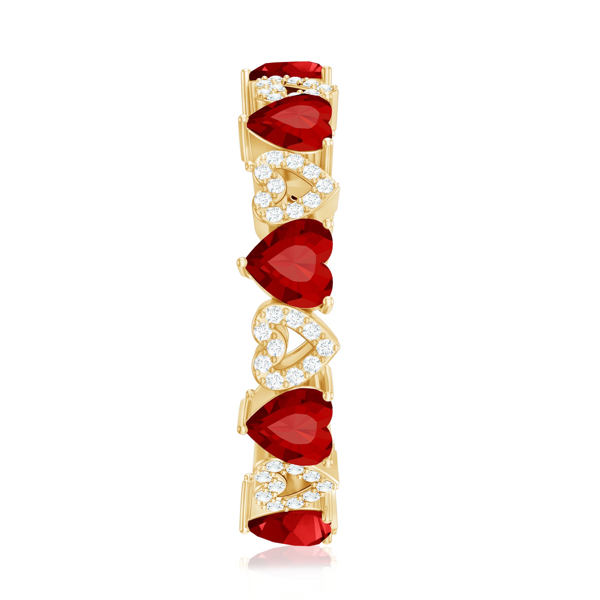 Lab-Created Ruby and Diamond Heart Eternity Band Ring AAAA - Rosec Jewels