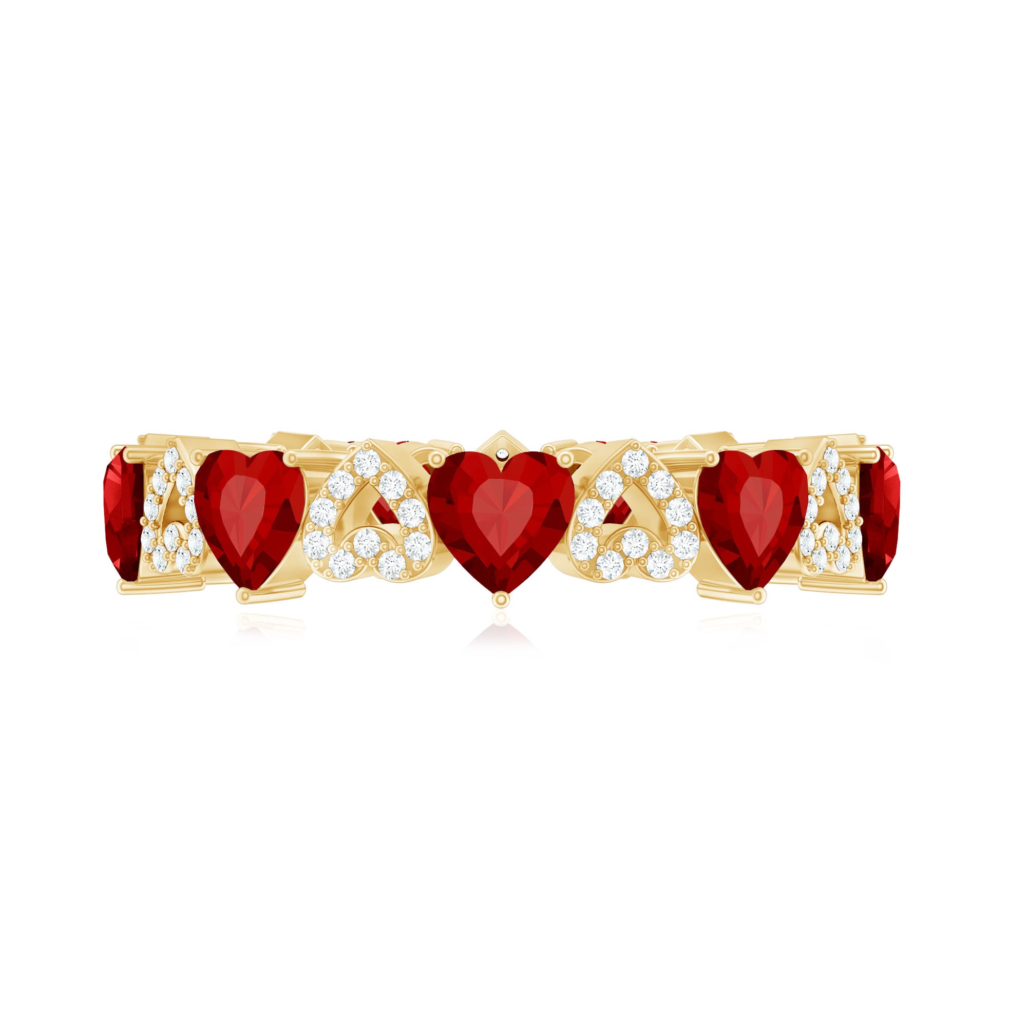 Lab-Created Ruby and Diamond Heart Eternity Band Ring AAAA - Rosec Jewels