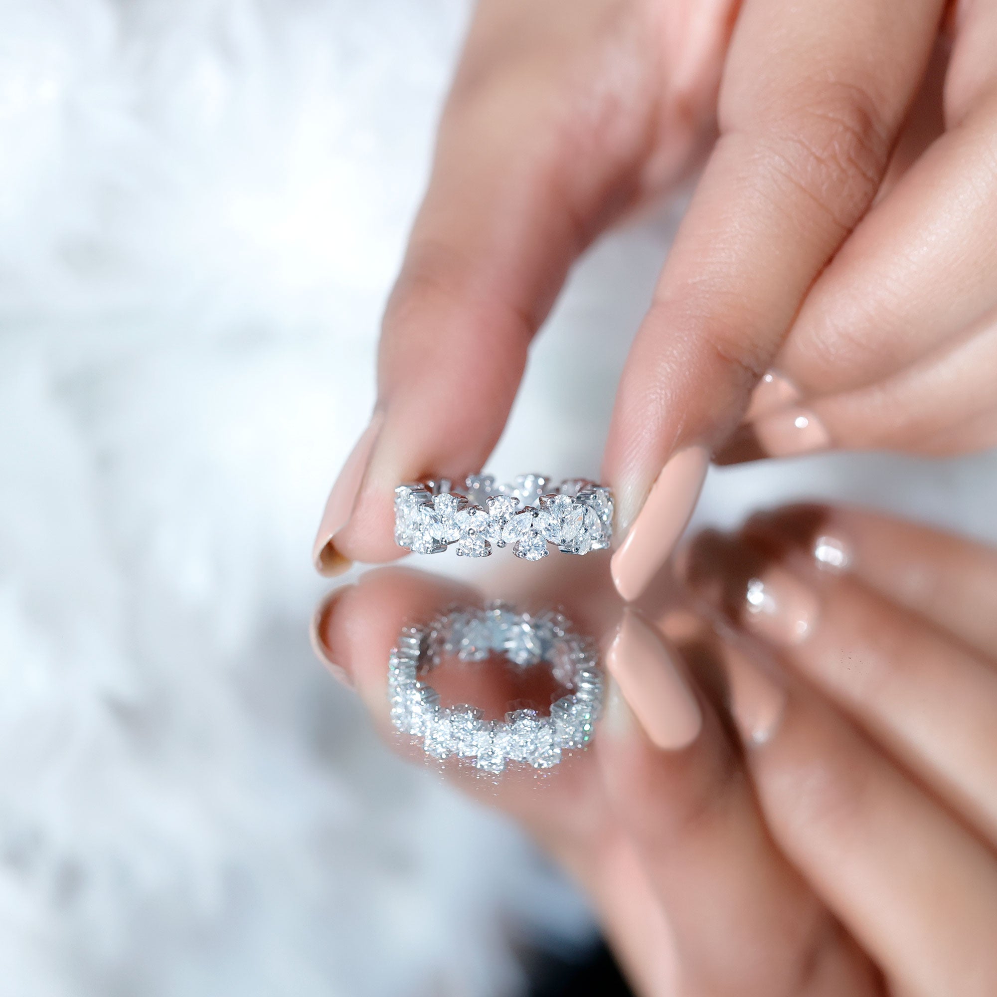 Marquise and Round Moissanite Cluster Eternity Band D-VS1 - Rosec Jewels